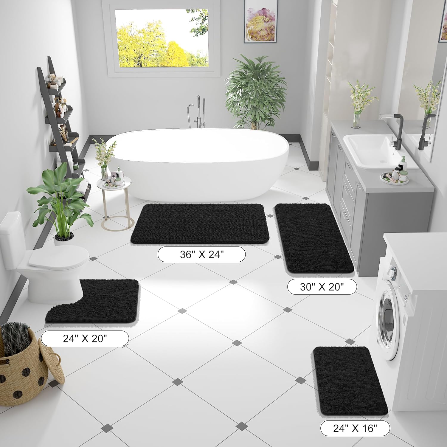 Extra Soft Absorbent Chenille Bath Rugs, Rubber Backing Quick Dry Bathroom Rugs - Picture 151 of 293