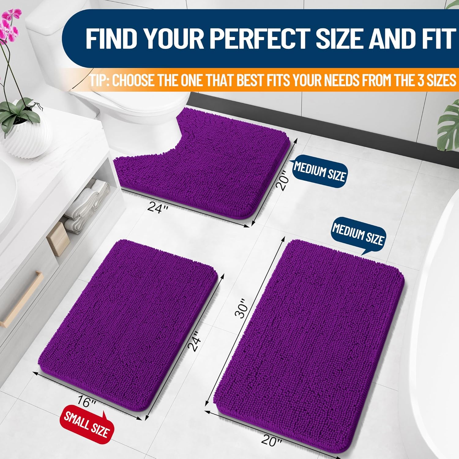 Extra Soft Absorbent Chenille Bath Rugs, Rubber Backing Quick Dry Bathroom Rugs - Picture 154 of 293