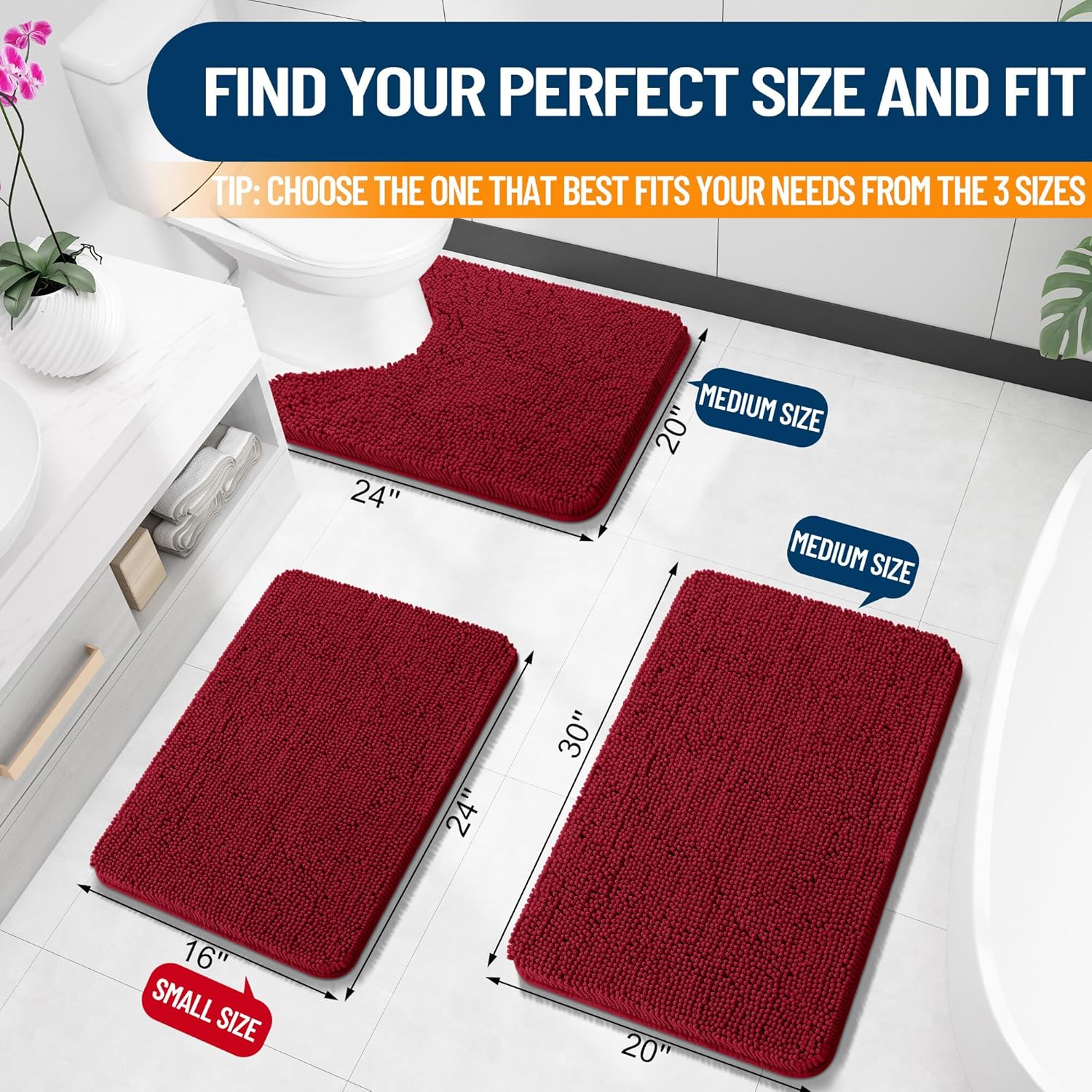 Extra Soft Absorbent Chenille Bath Rugs, Rubber Backing Quick Dry Bathroom Rugs - Picture 162 of 293