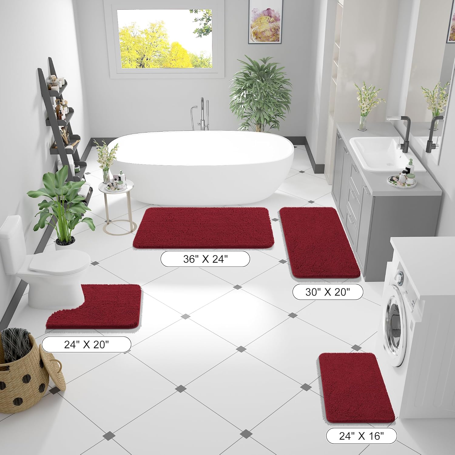 Extra Soft Absorbent Chenille Bath Rugs, Rubber Backing Quick Dry Bathroom Rugs - Picture 168 of 293