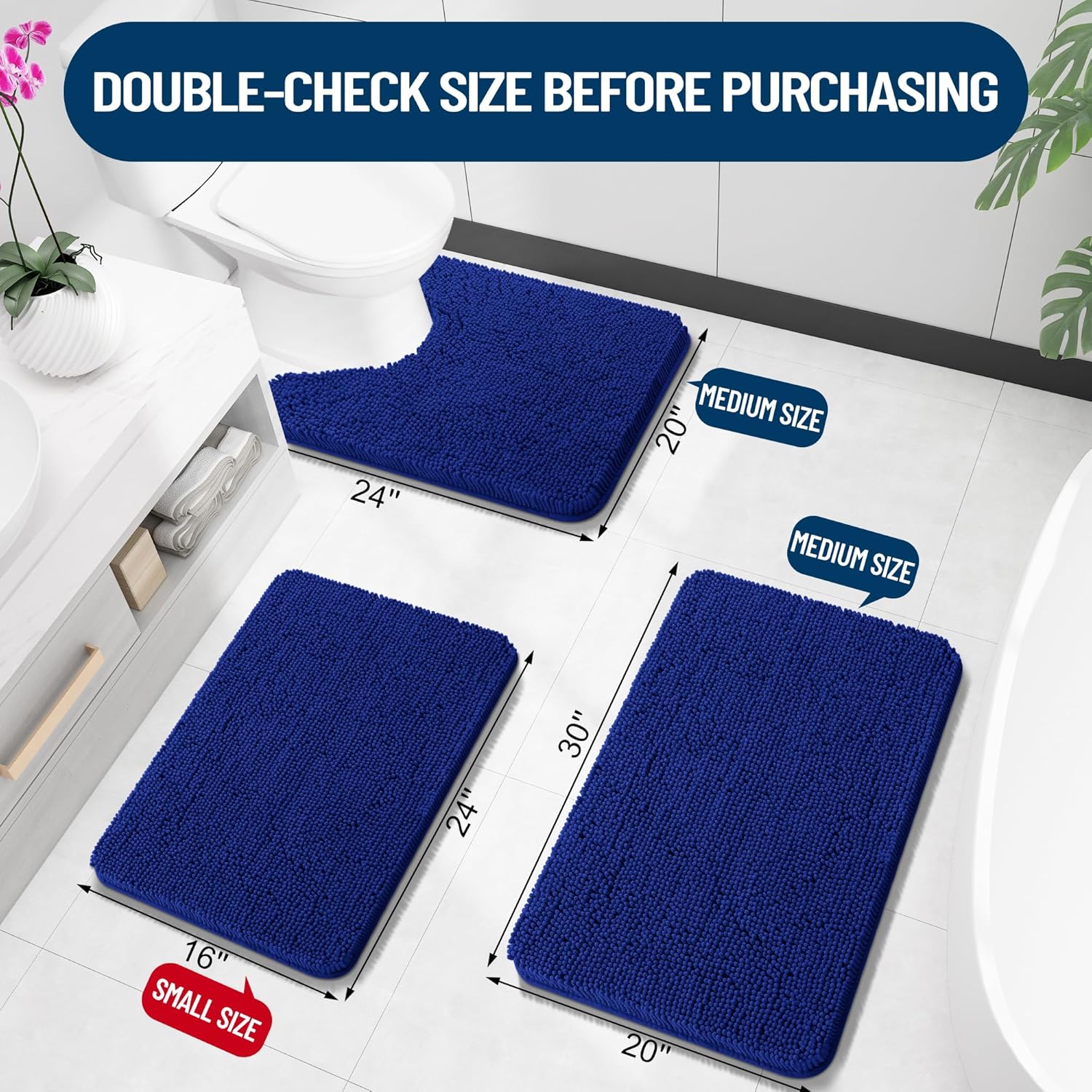Extra Soft Absorbent Chenille Bath Rugs, Rubber Backing Quick Dry Bathroom Rugs - Picture 171 of 293
