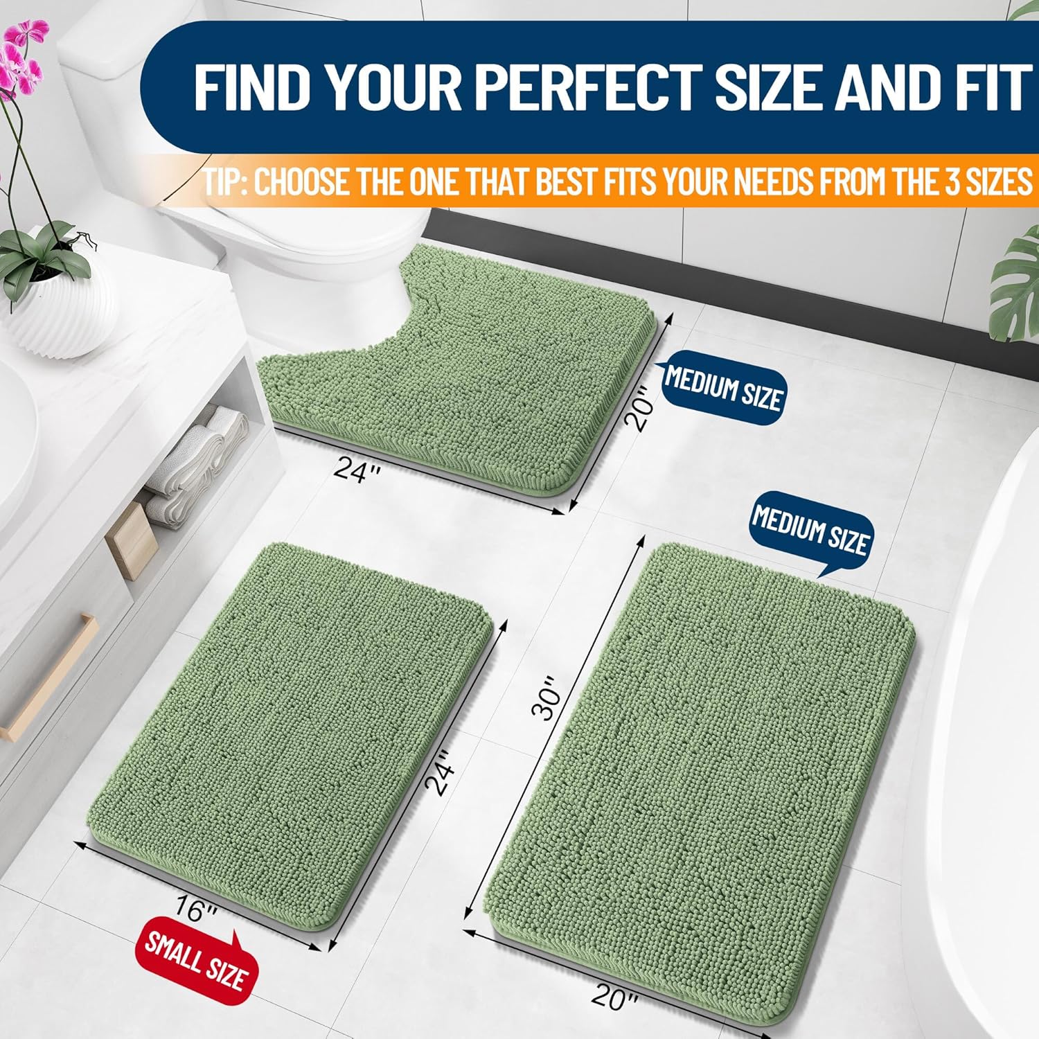Extra Soft Absorbent Chenille Bath Rugs, Rubber Backing Quick Dry Bathroom Rugs - Picture 180 of 293