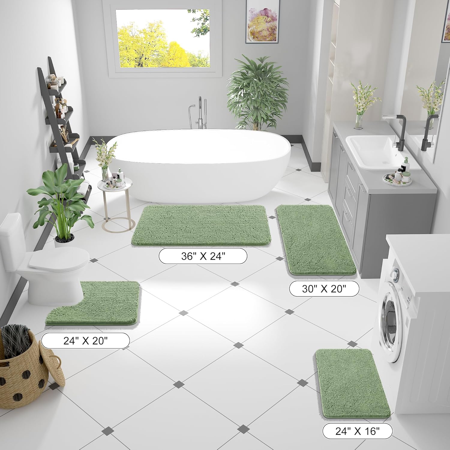 Extra Soft Absorbent Chenille Bath Rugs, Rubber Backing Quick Dry Bathroom Rugs - Picture 186 of 293