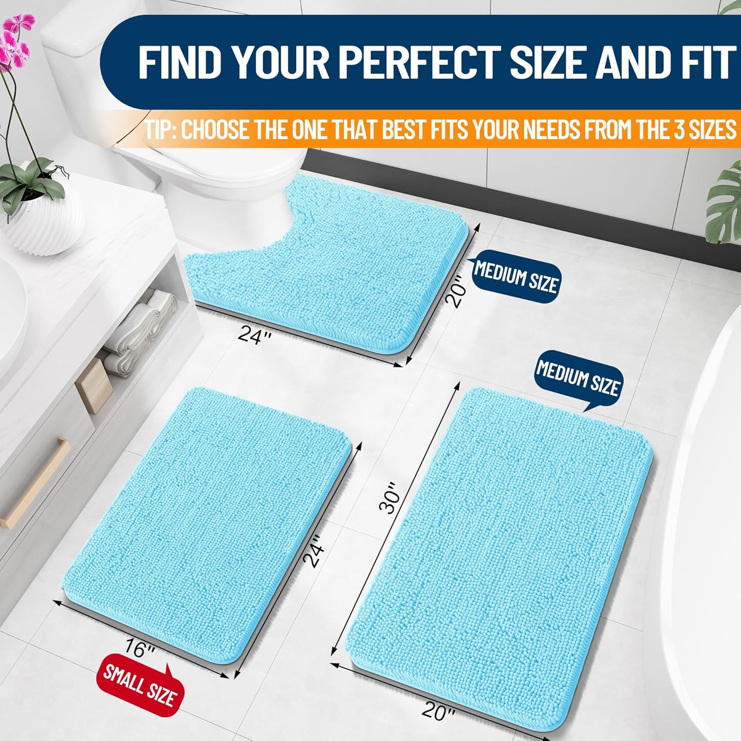 Extra Soft Absorbent Chenille Bath Rugs, Rubber Backing Quick Dry Bathroom Rugs - Picture 189 of 293