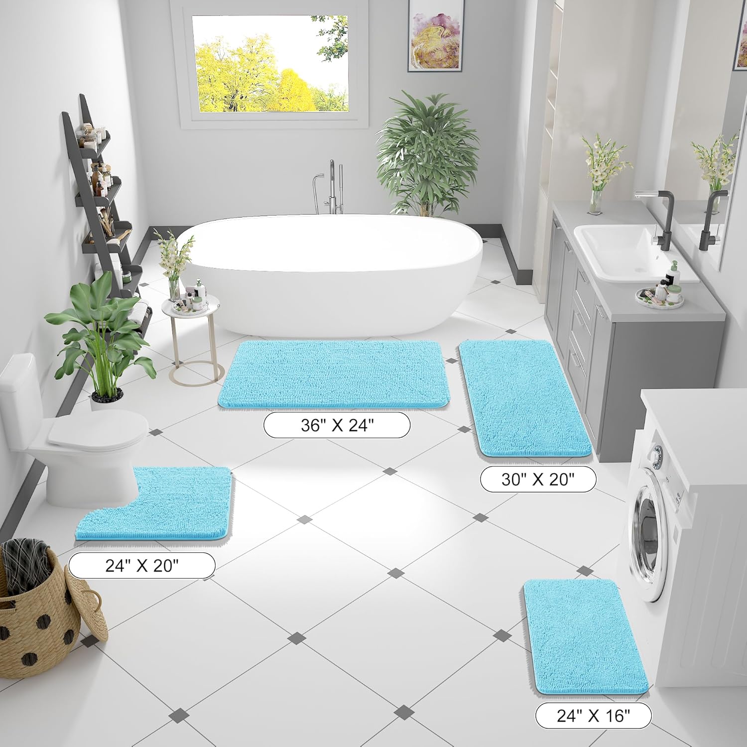 Extra Soft Absorbent Chenille Bath Rugs, Rubber Backing Quick Dry Bathroom Rugs - Picture 195 of 293