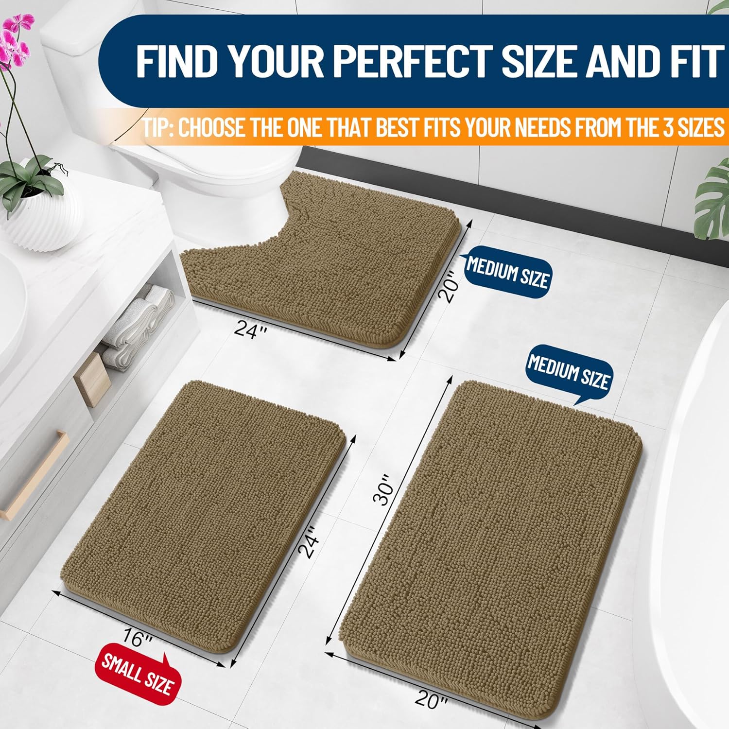 Extra Soft Absorbent Chenille Bath Rugs, Rubber Backing Quick Dry Bathroom Rugs - Picture 198 of 293
