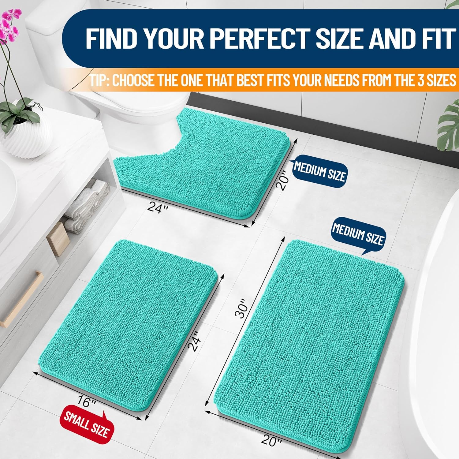 Extra Soft Absorbent Chenille Bath Rugs, Rubber Backing Quick Dry Bathroom Rugs - Picture 207 of 293