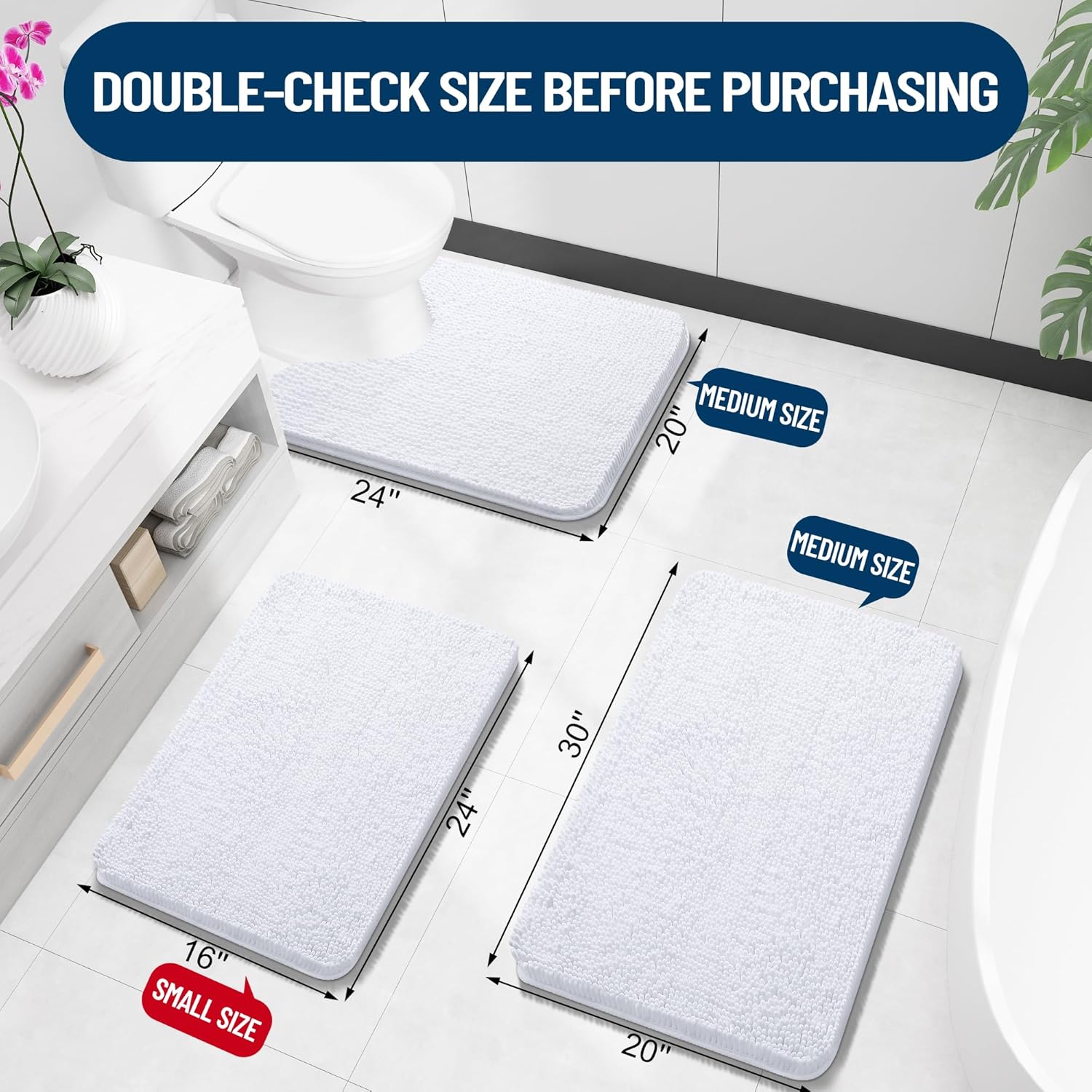 Extra Soft Absorbent Chenille Bath Rugs, Rubber Backing Quick Dry Bathroom Rugs - Picture 216 of 293