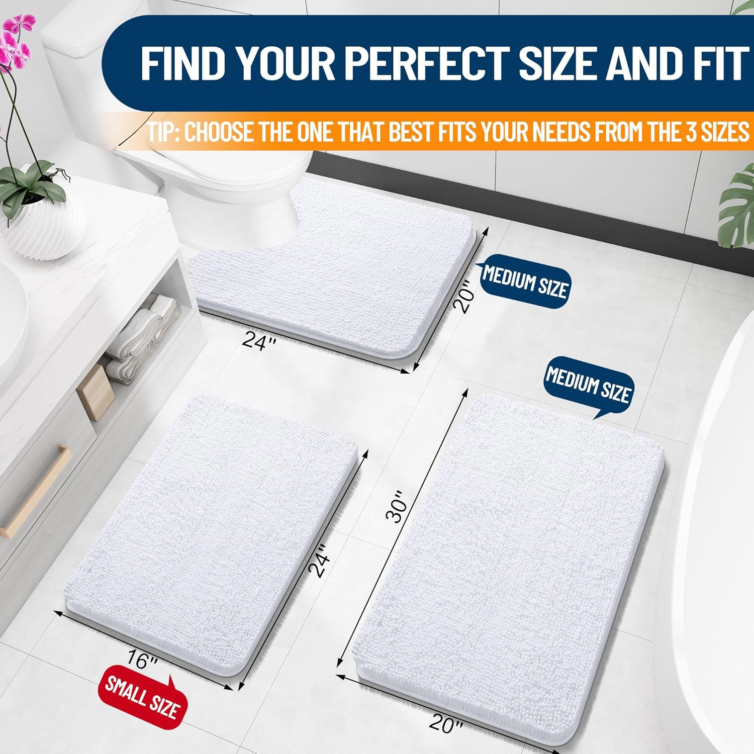 Extra Soft Absorbent Chenille Bath Rugs, Rubber Backing Quick Dry Bathroom Rugs - Picture 222 of 293