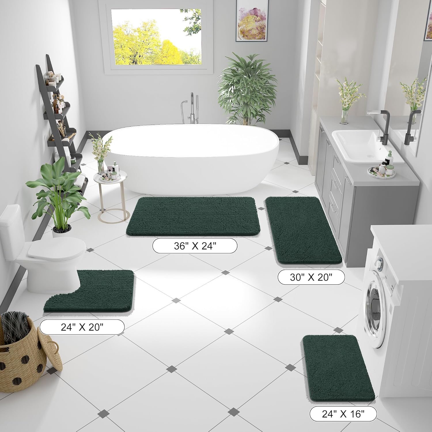 Extra Soft Absorbent Chenille Bath Rugs, Rubber Backing Quick Dry Bathroom Rugs - Picture 234 of 293