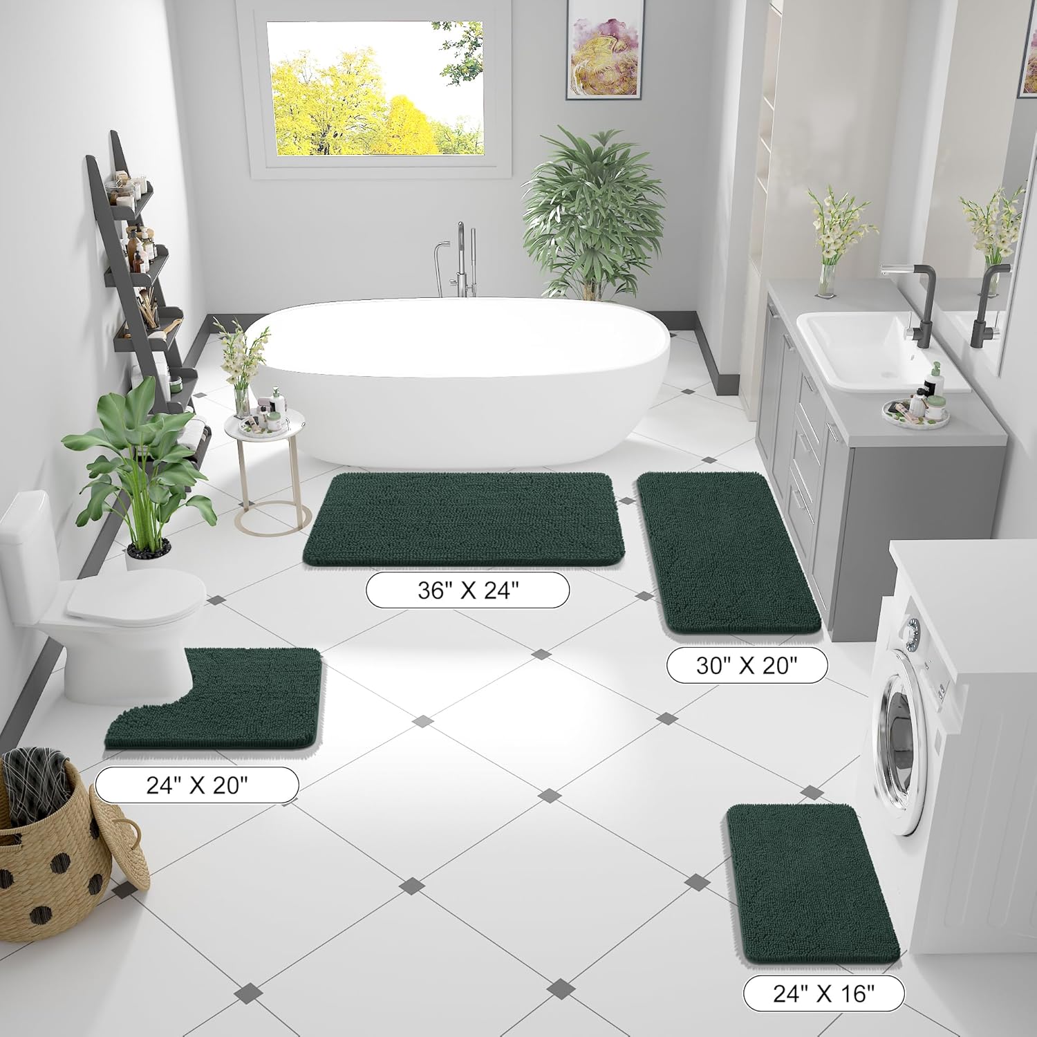 Extra Soft Absorbent Chenille Bath Rugs, Rubber Backing Quick Dry Bathroom Rugs - Picture 240 of 293