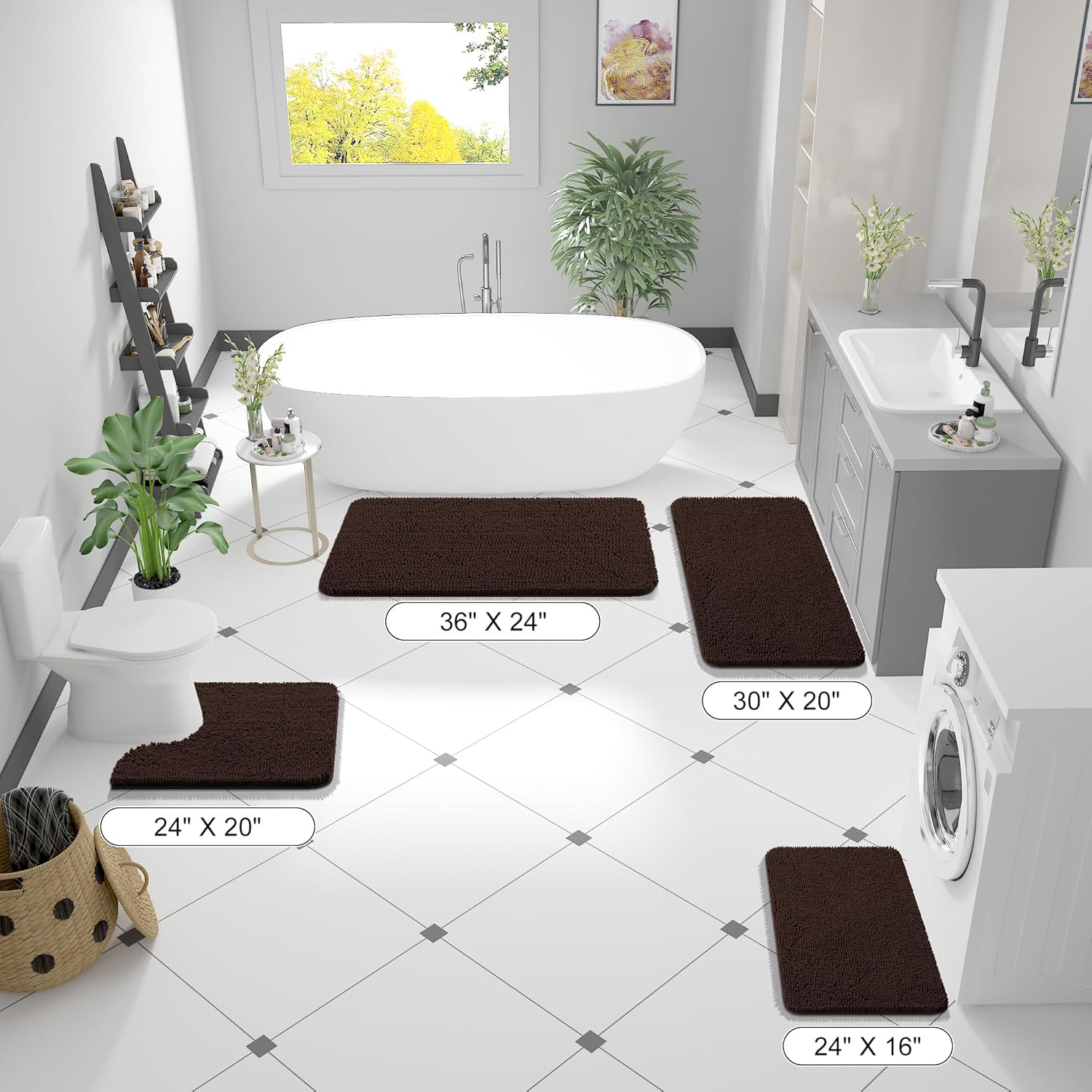Extra Soft Absorbent Chenille Bath Rugs, Rubber Backing Quick Dry Bathroom Rugs - Picture 243 of 293