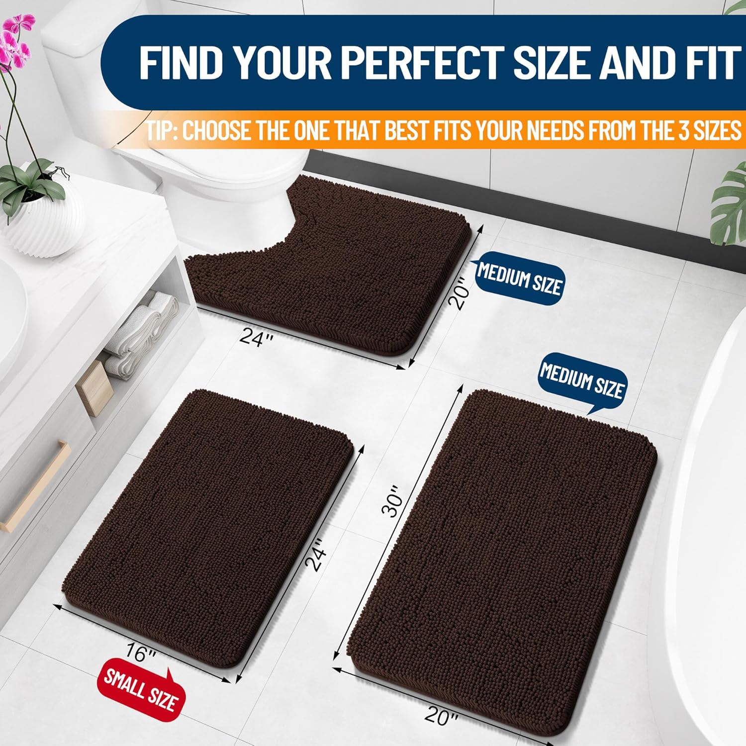 Extra Soft Absorbent Chenille Bath Rugs, Rubber Backing Quick Dry Bathroom Rugs - Picture 249 of 293