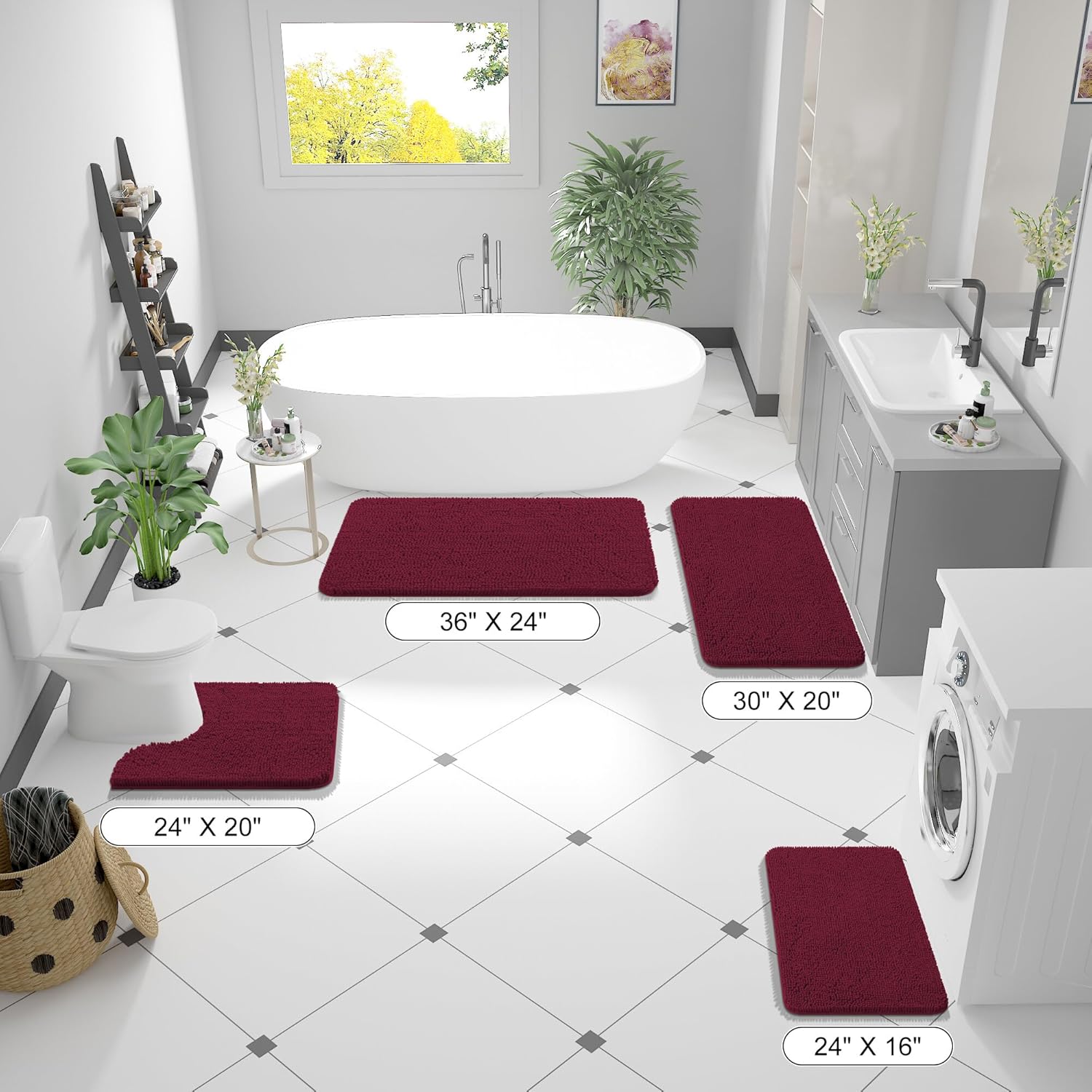 Extra Soft Absorbent Chenille Bath Rugs, Rubber Backing Quick Dry Bathroom Rugs - Picture 252 of 293