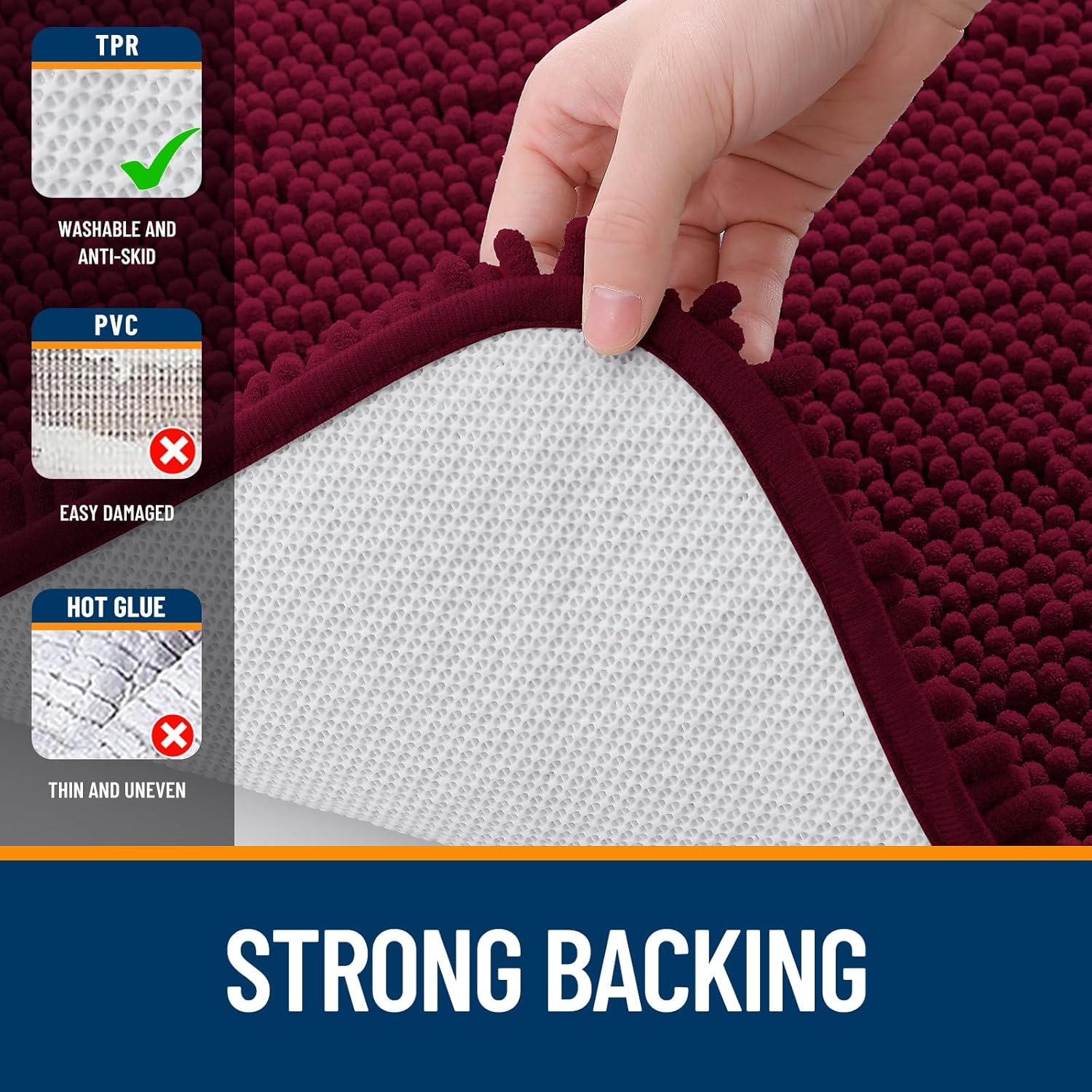 Extra Soft Absorbent Chenille Bath Rugs, Rubber Backing Quick Dry Bathroom Rugs - Picture 256 of 293