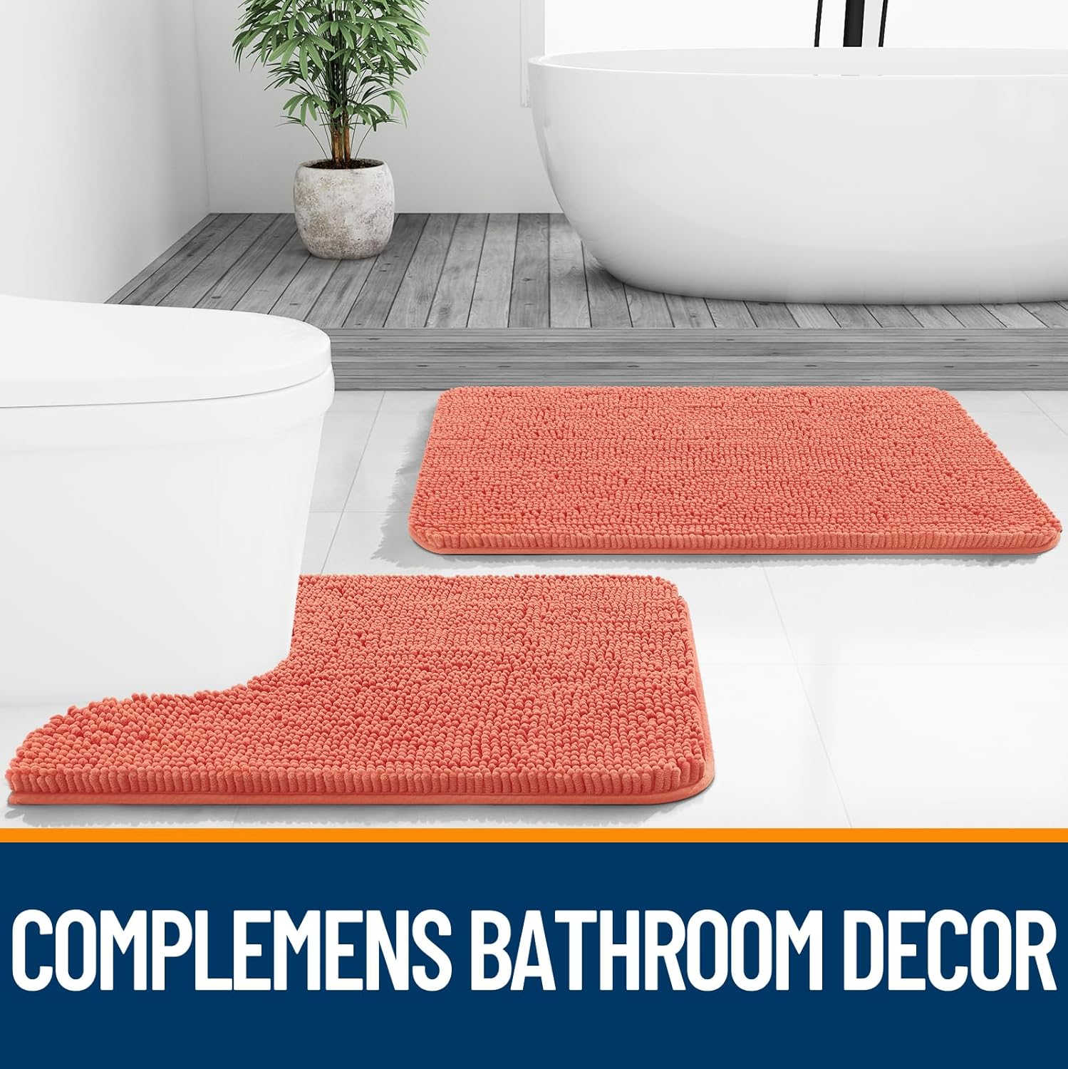 Extra Soft Absorbent Chenille Bath Rugs, Rubber Backing Quick Dry Bathroom Rugs - Picture 266 of 293