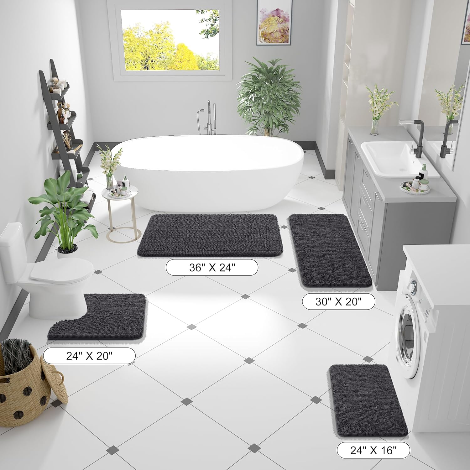 Extra Soft Absorbent Chenille Bath Rugs, Rubber Backing Quick Dry Bathroom Rugs - Picture 270 of 293