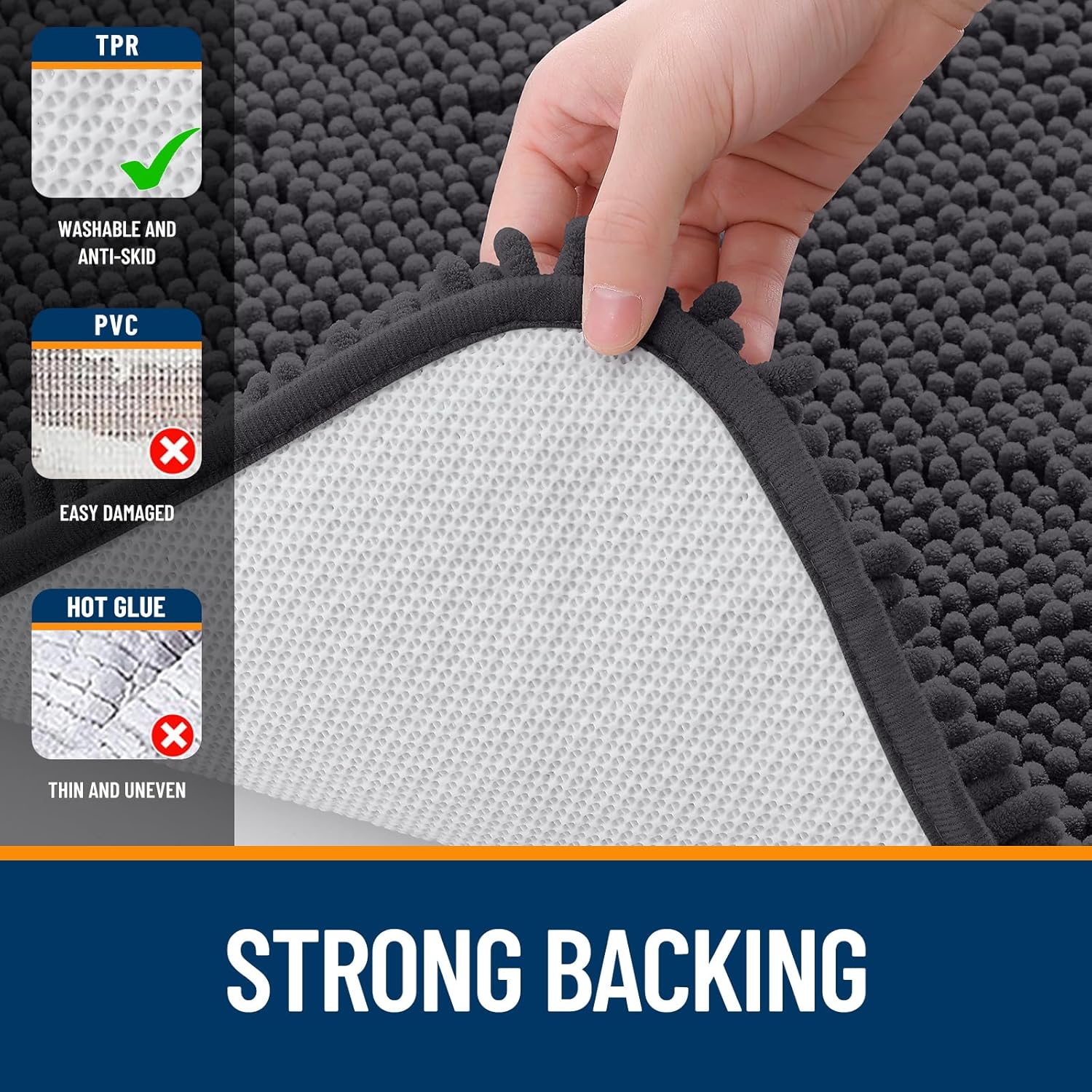 Extra Soft Absorbent Chenille Bath Rugs, Rubber Backing Quick Dry Bathroom Rugs - Picture 274 of 293
