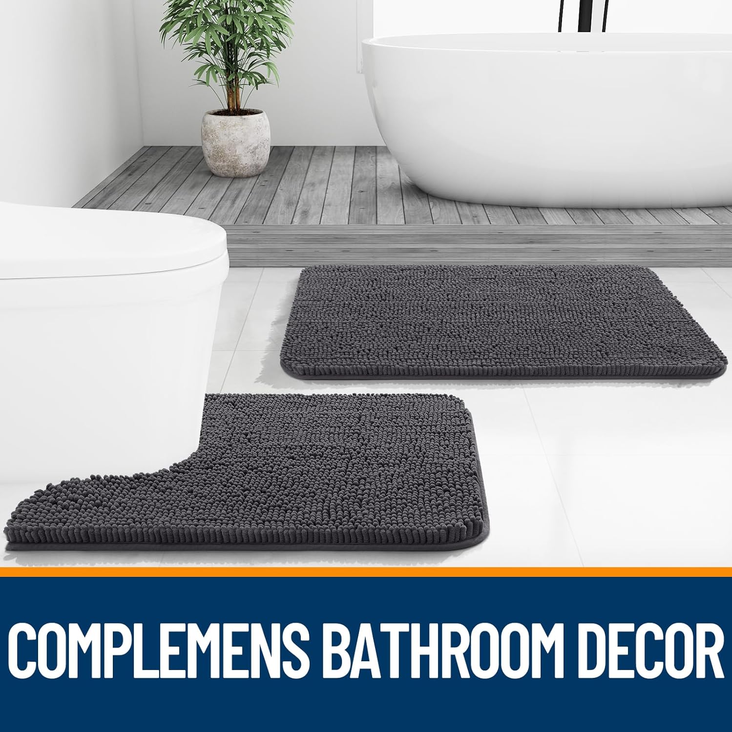 Extra Soft Absorbent Chenille Bath Rugs, Rubber Backing Quick Dry Bathroom Rugs - Picture 275 of 293