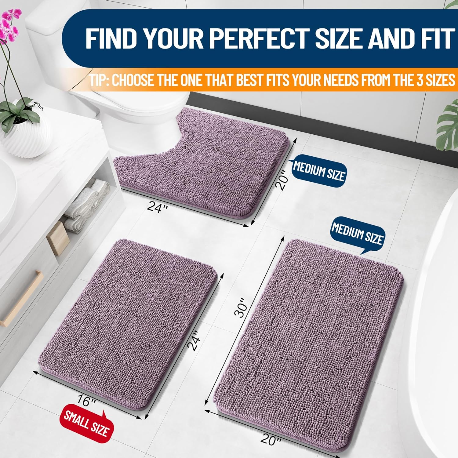 Extra Soft Absorbent Chenille Bath Rugs, Rubber Backing Quick Dry Bathroom Rugs - Picture 279 of 293