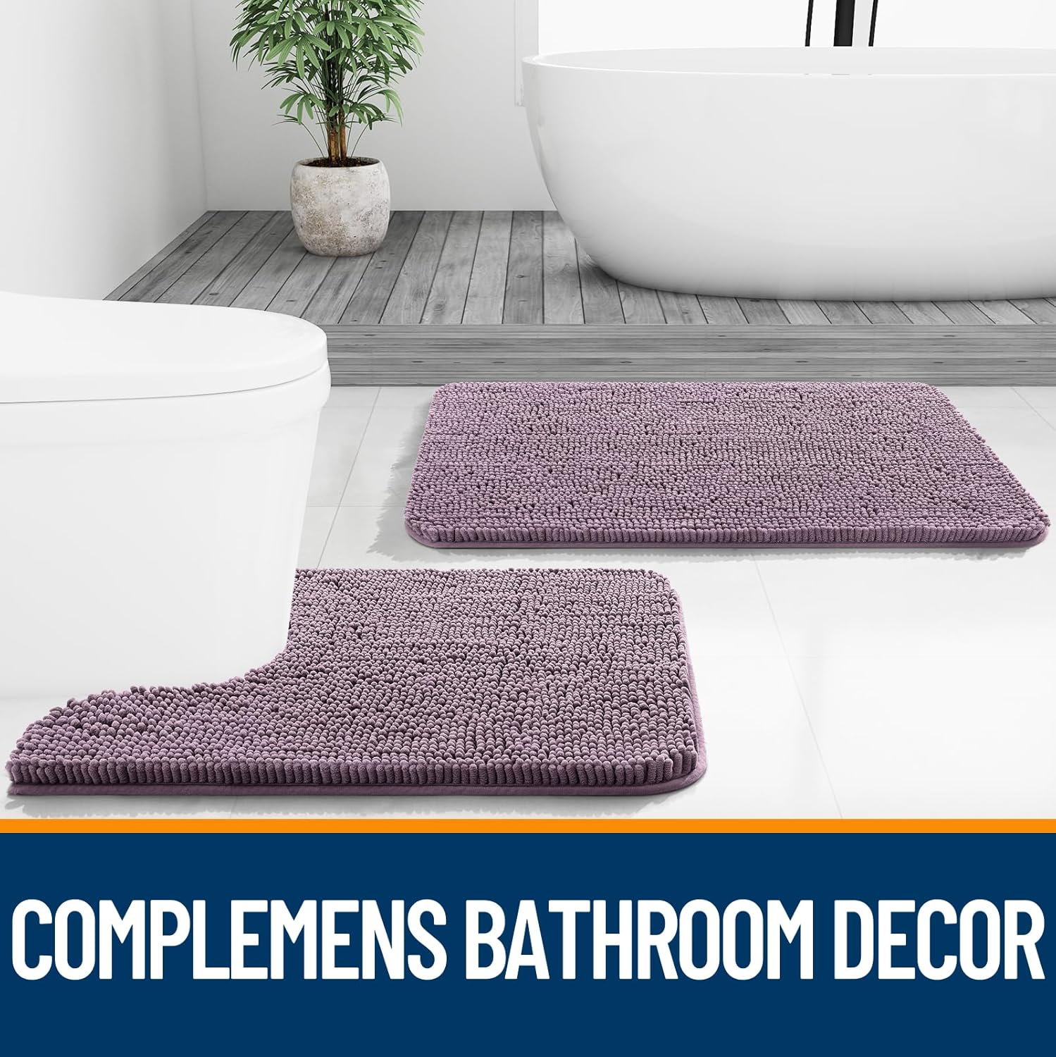 Extra Soft Absorbent Chenille Bath Rugs, Rubber Backing Quick Dry Bathroom Rugs - Picture 284 of 293