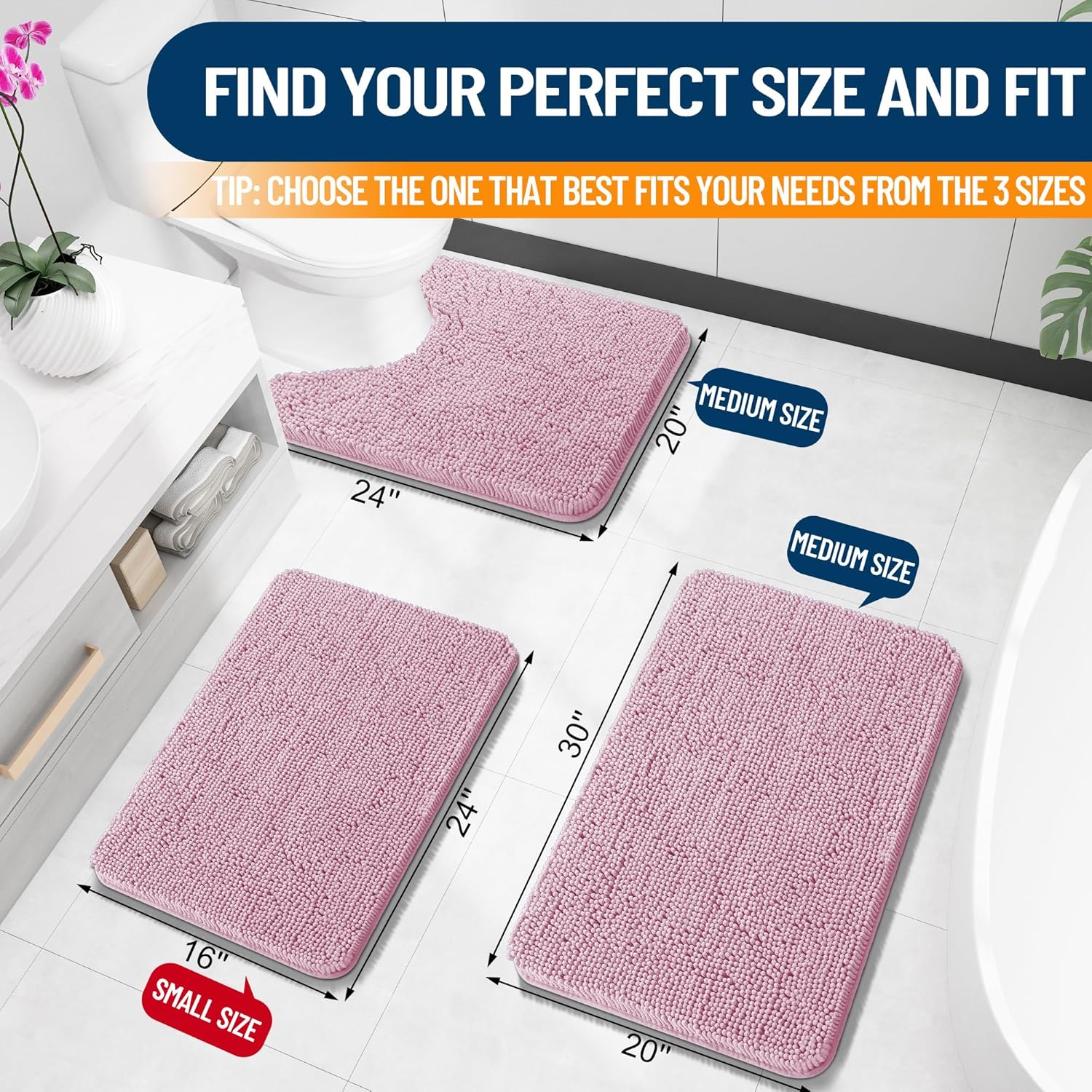 Extra Soft Absorbent Chenille Bath Rugs, Rubber Backing Quick Dry Bathroom Rugs - Picture 287 of 293