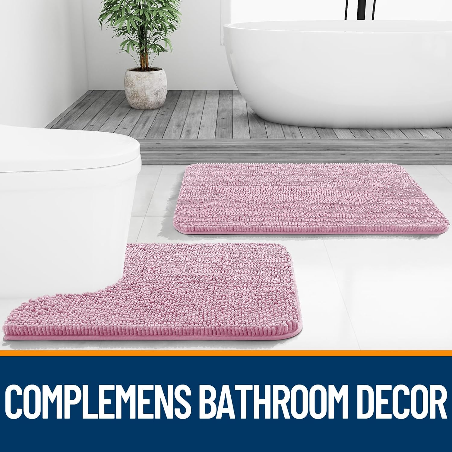 Extra Soft Absorbent Chenille Bath Rugs, Rubber Backing Quick Dry Bathroom Rugs - Picture 292 of 293