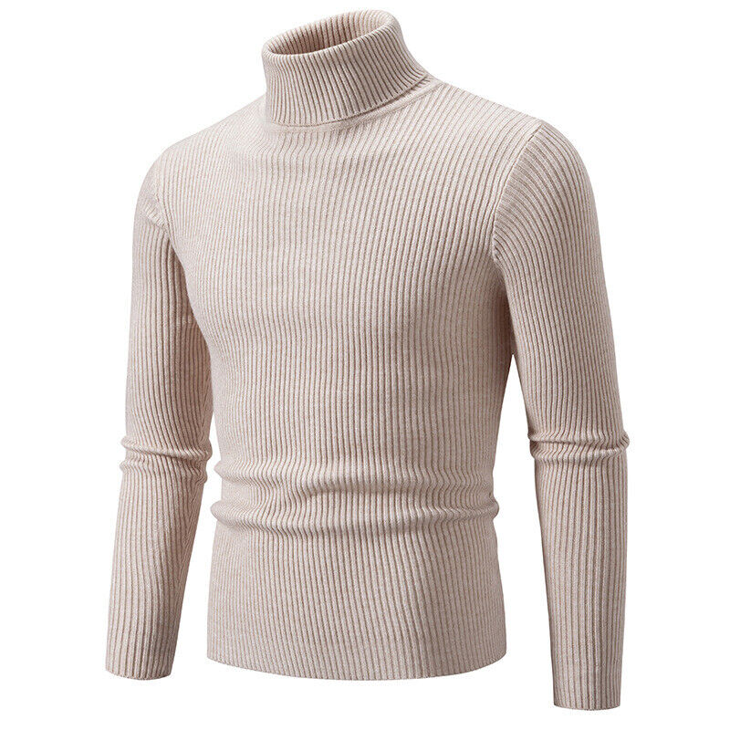 Schlichter einfarbiger hochgeschlossener Basispullover Freizeit Herren Slim Fit Strickpullover - Bild 21 von 33