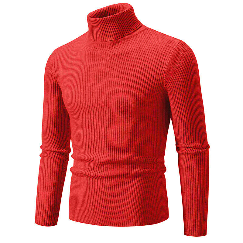 Schlichter einfarbiger hochgeschlossener Basispullover Freizeit Herren Slim Fit Strickpullover - Bild 25 von 33