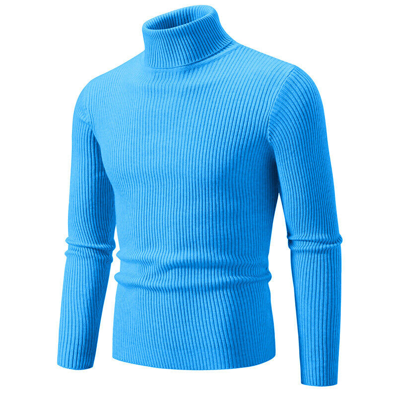 Schlichter einfarbiger hochgeschlossener Basispullover Freizeit Herren Slim Fit Strickpullover - Bild 29 von 33