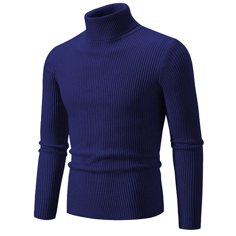Schlichter einfarbiger hochgeschlossener Basispullover Freizeit Herren Slim Fit Strickpullover - Bild 31 von 33