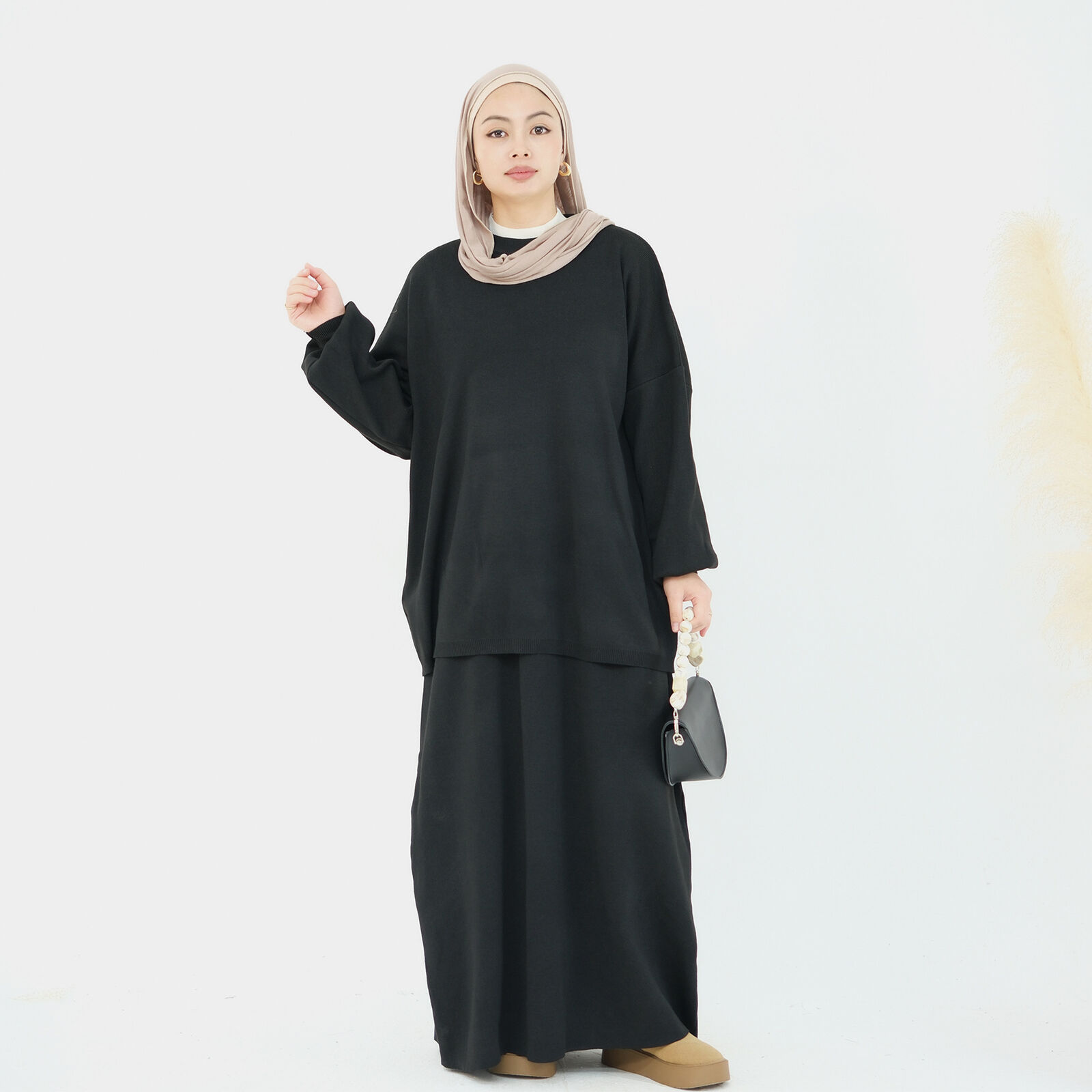 2-teiliges Set muslimische Abaya Winter Damen Pullover Rock islamische Strickkleidung Dubai - Bild 20 von 59