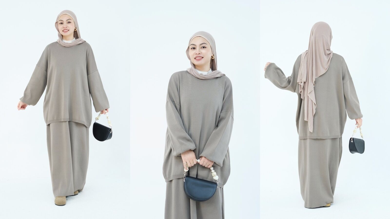 2-teiliges Set muslimische Abaya Winter Damen Pullover Rock islamische Strickkleidung Dubai - Bild 24 von 59