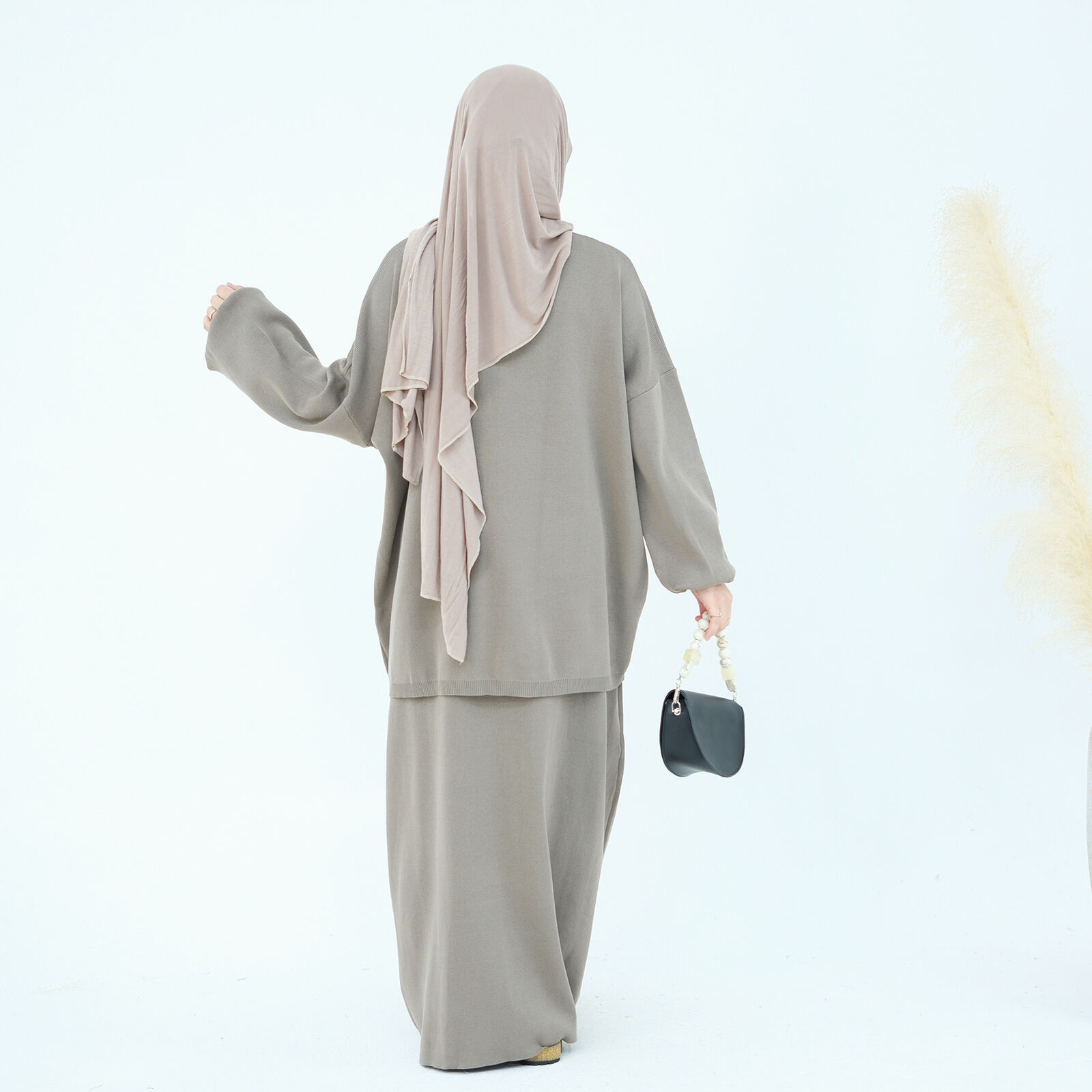 2-teiliges Set muslimische Abaya Winter Damen Pullover Rock islamische Strickkleidung Dubai - Bild 25 von 59