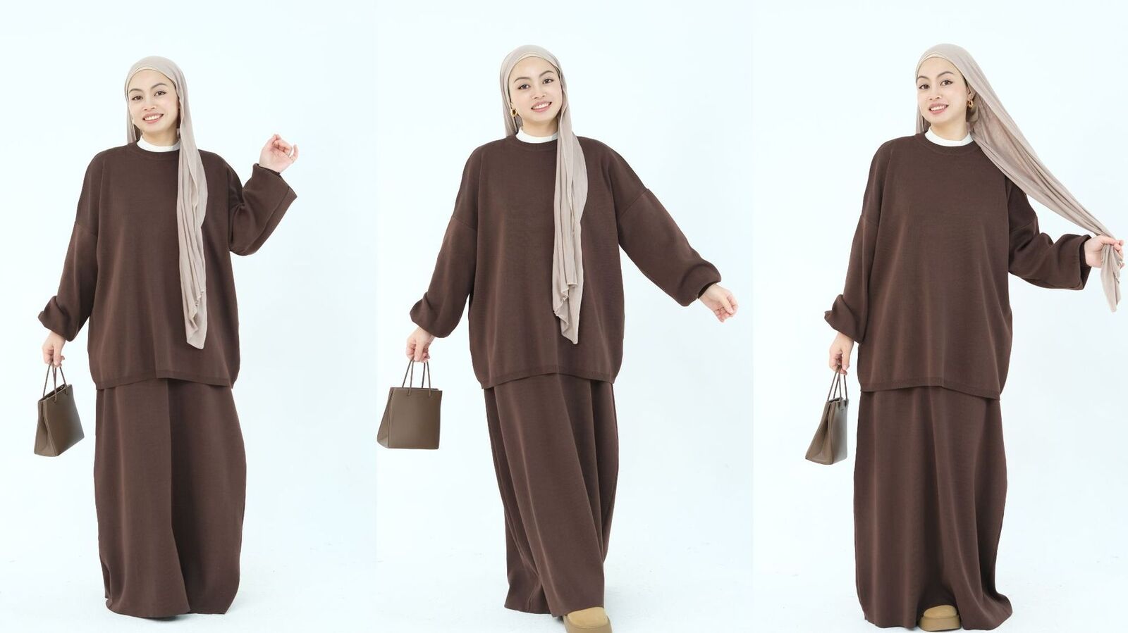 2-teiliges Set muslimische Abaya Winter Damen Pullover Rock islamische Strickkleidung Dubai - Bild 28 von 59