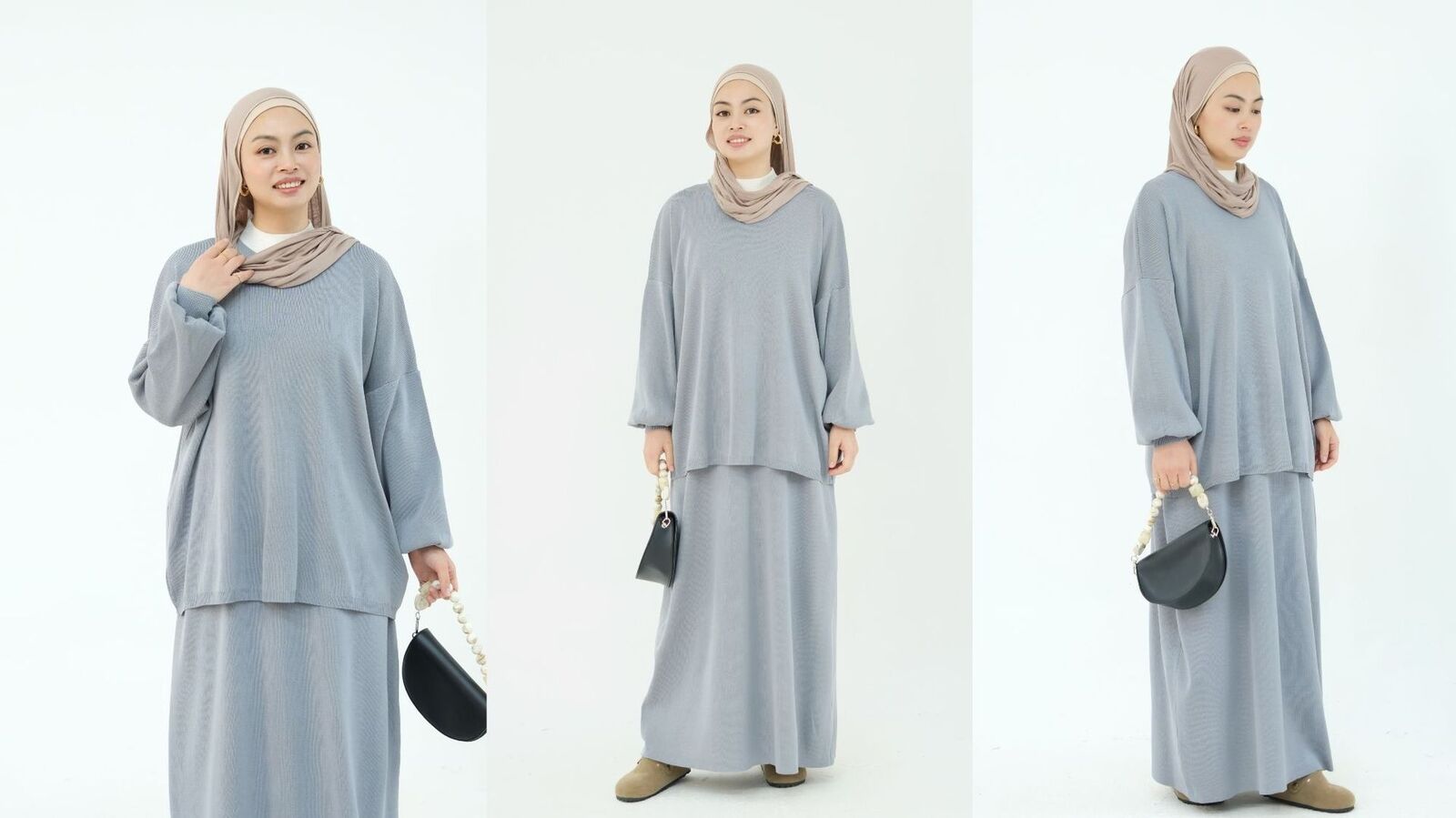 2-teiliges Set muslimische Abaya Winter Damen Pullover Rock islamische Strickkleidung Dubai - Bild 30 von 59