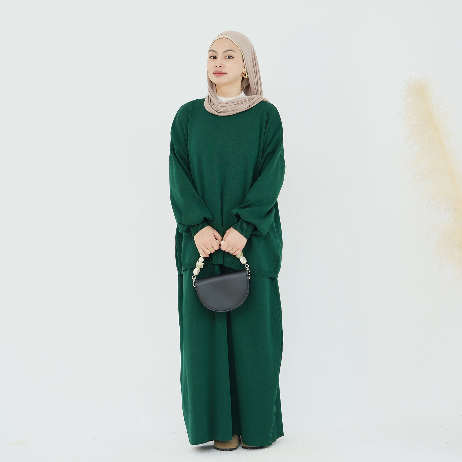 2-teiliges Set muslimische Abaya Winter Damen Pullover Rock islamische Strickkleidung Dubai - Bild 31 von 59
