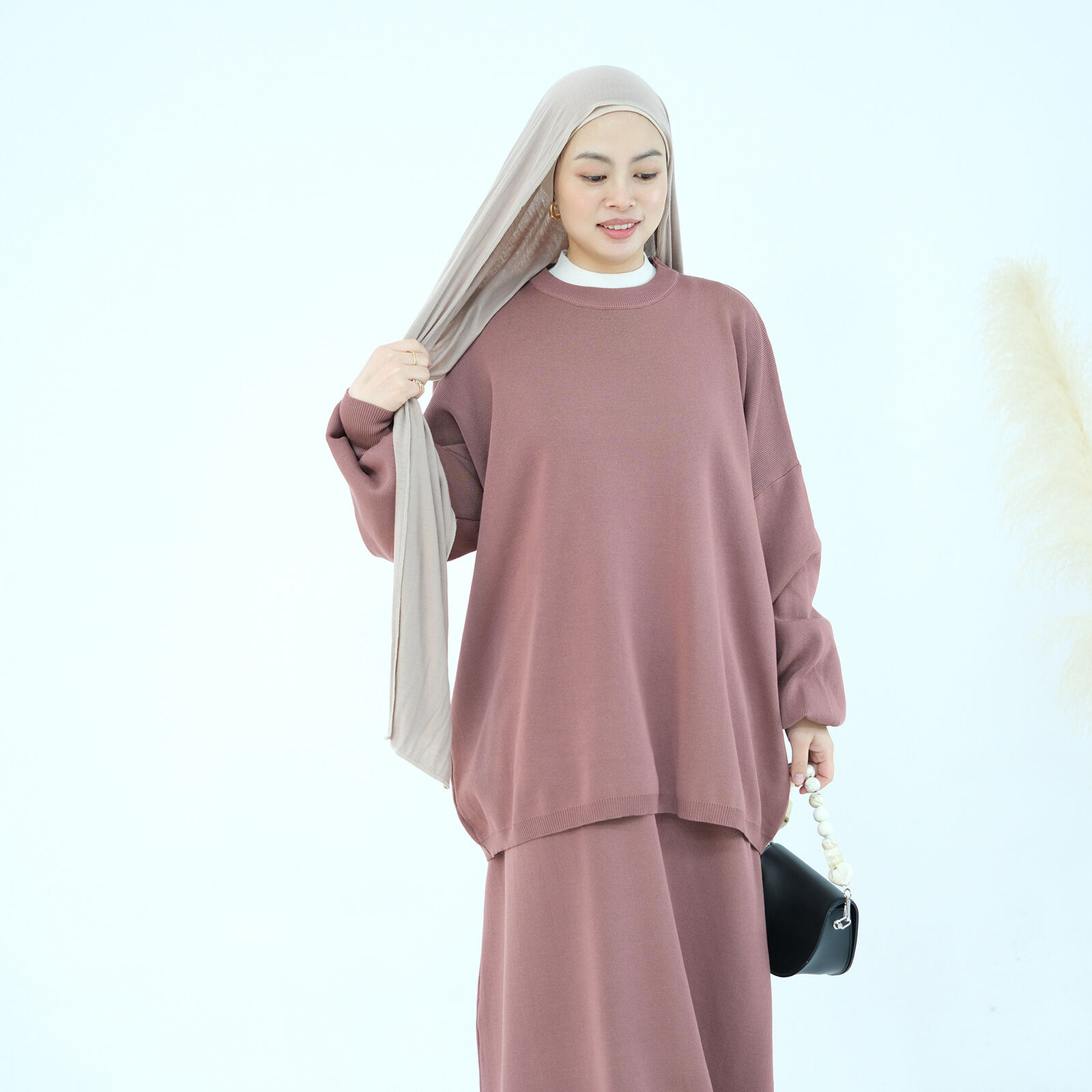2-teiliges Set muslimische Abaya Winter Damen Pullover Rock islamische Strickkleidung Dubai - Bild 33 von 59