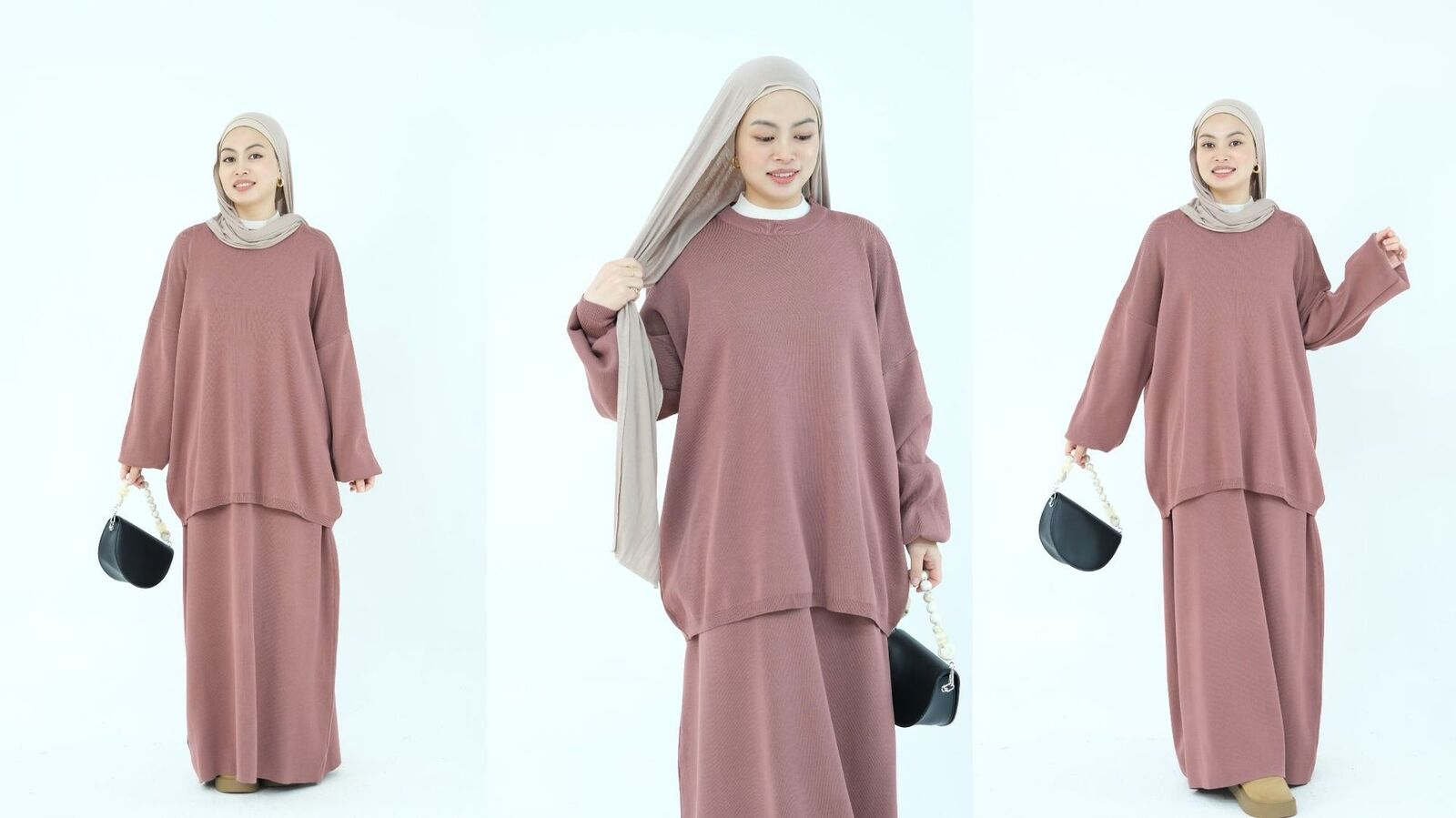2-teiliges Set muslimische Abaya Winter Damen Pullover Rock islamische Strickkleidung Dubai - Bild 34 von 59