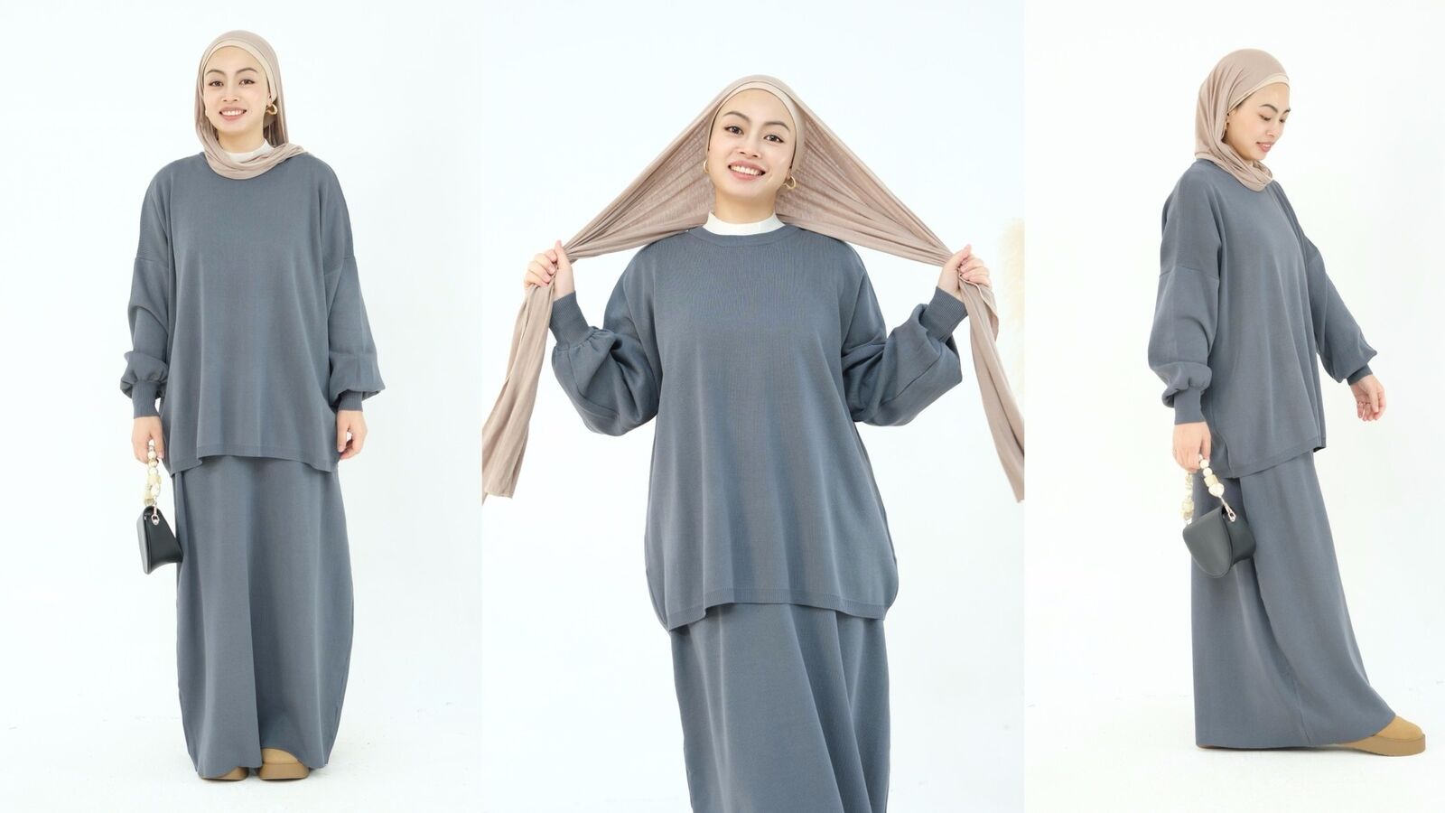 2-teiliges Set muslimische Abaya Winter Damen Pullover Rock islamische Strickkleidung Dubai - Bild 36 von 59