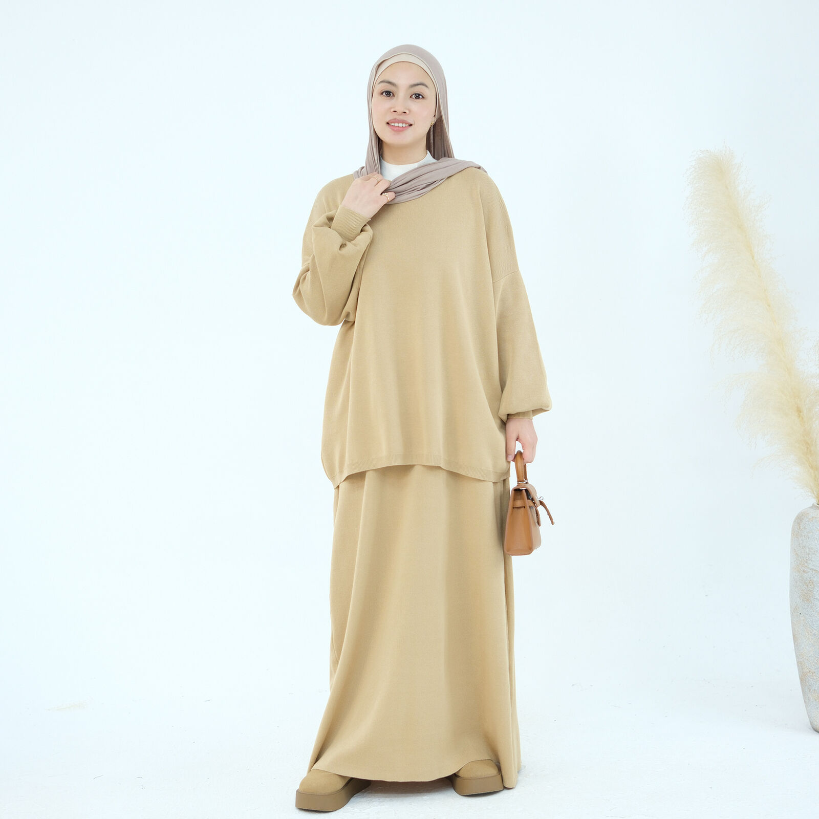 2-teiliges Set muslimische Abaya Winter Damen Pullover Rock islamische Strickkleidung Dubai - Bild 37 von 59