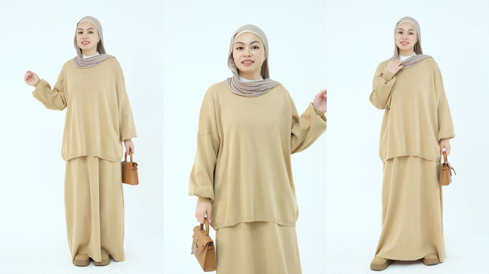 2-teiliges Set muslimische Abaya Winter Damen Pullover Rock islamische Strickkleidung Dubai - Bild 39 von 59