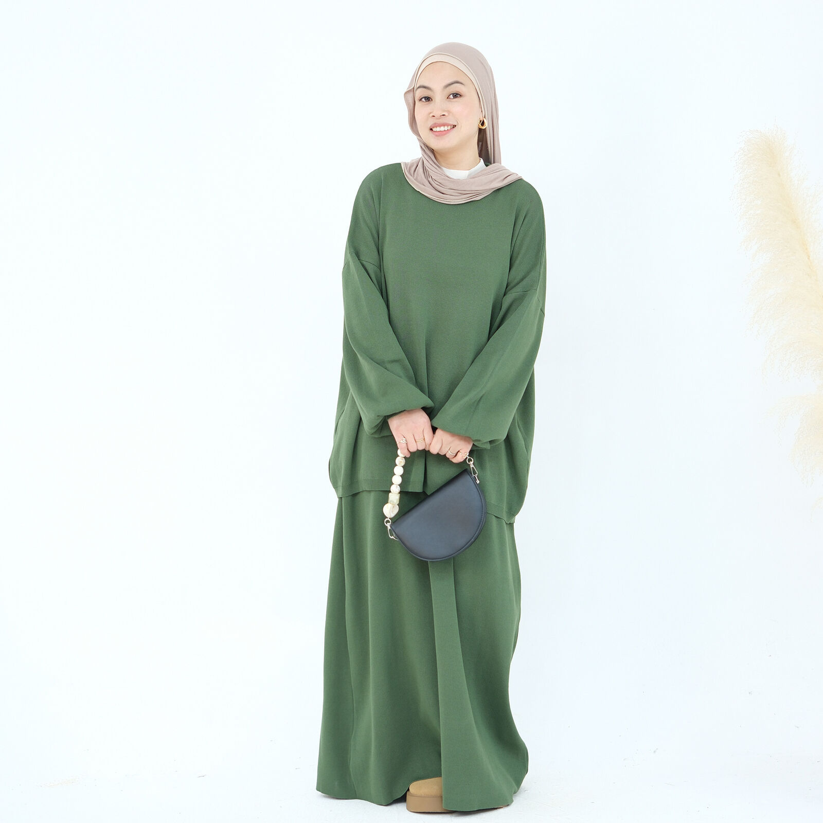2-teiliges Set muslimische Abaya Winter Damen Pullover Rock islamische Strickkleidung Dubai - Bild 40 von 59