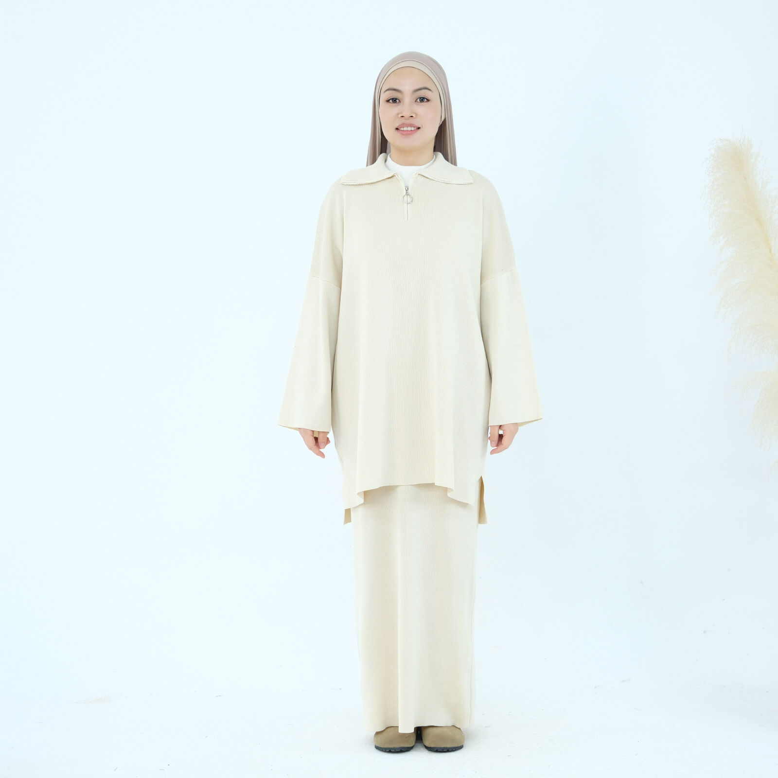 2-teiliges Set muslimische Abaya Winter Damen Pullover Rock islamische Strickkleidung Dubai - Bild 44 von 59