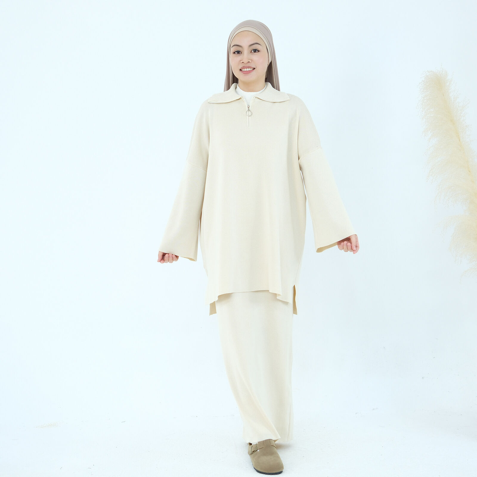 2-teiliges Set muslimische Abaya Winter Damen Pullover Rock islamische Strickkleidung Dubai - Bild 45 von 59