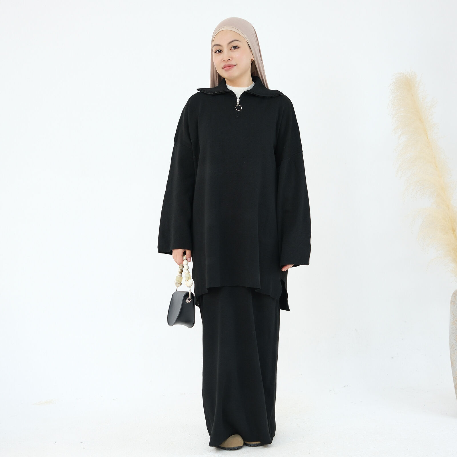 2-teiliges Set muslimische Abaya Winter Damen Pullover Rock islamische Strickkleidung Dubai - Bild 47 von 59