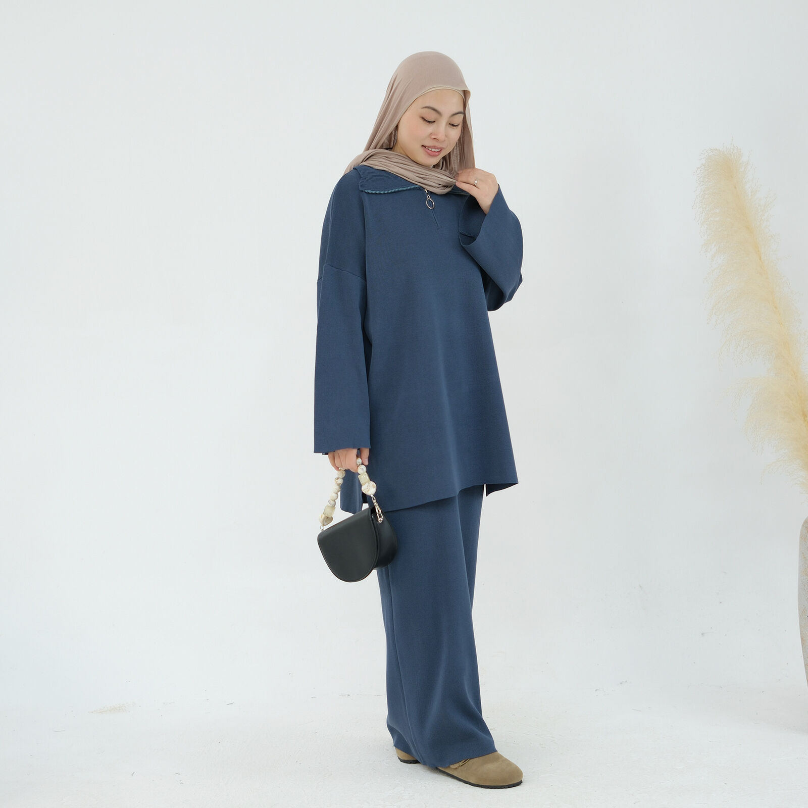 2-teiliges Set muslimische Abaya Winter Damen Pullover Rock islamische Strickkleidung Dubai - Bild 51 von 59