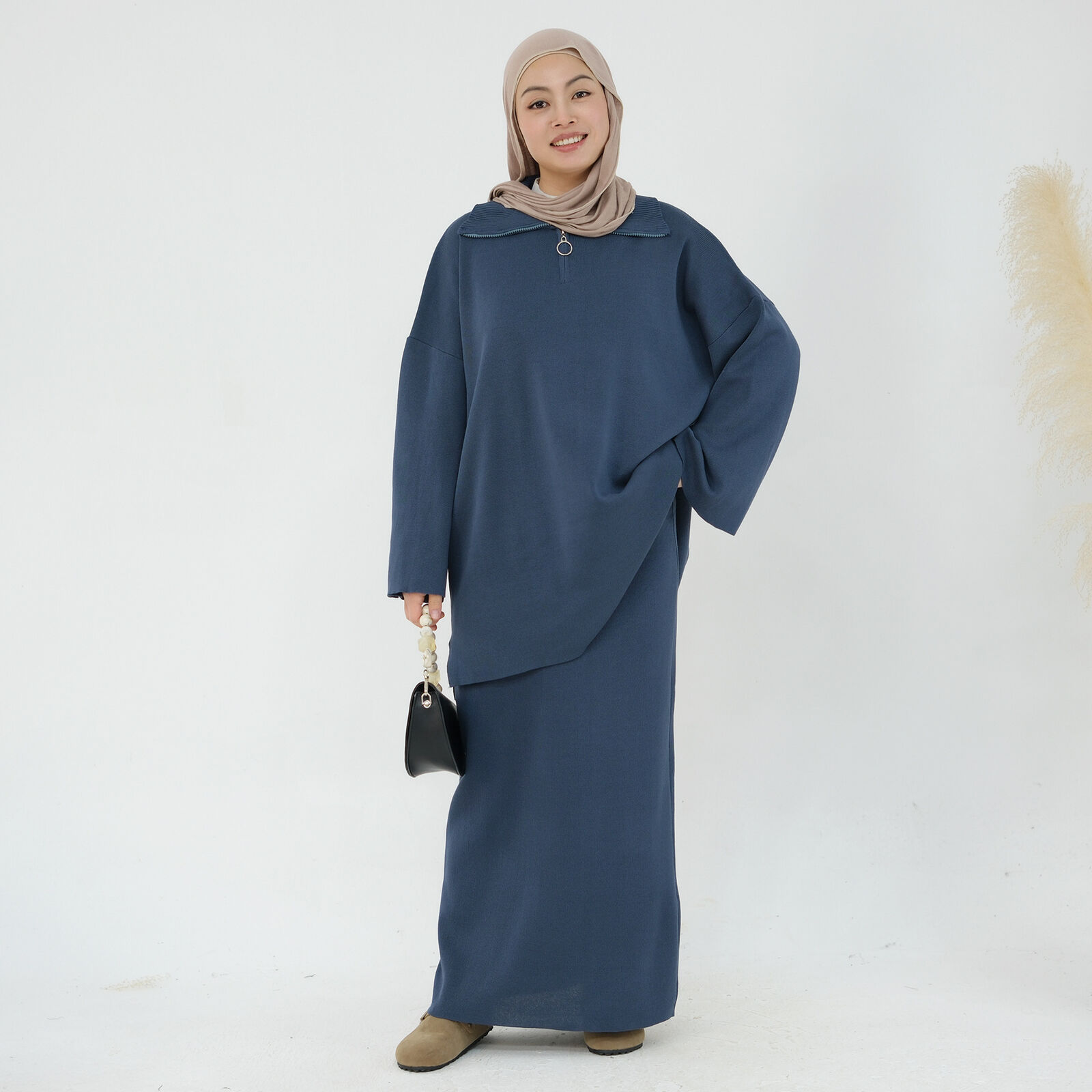 2-teiliges Set muslimische Abaya Winter Damen Pullover Rock islamische Strickkleidung Dubai - Bild 52 von 59