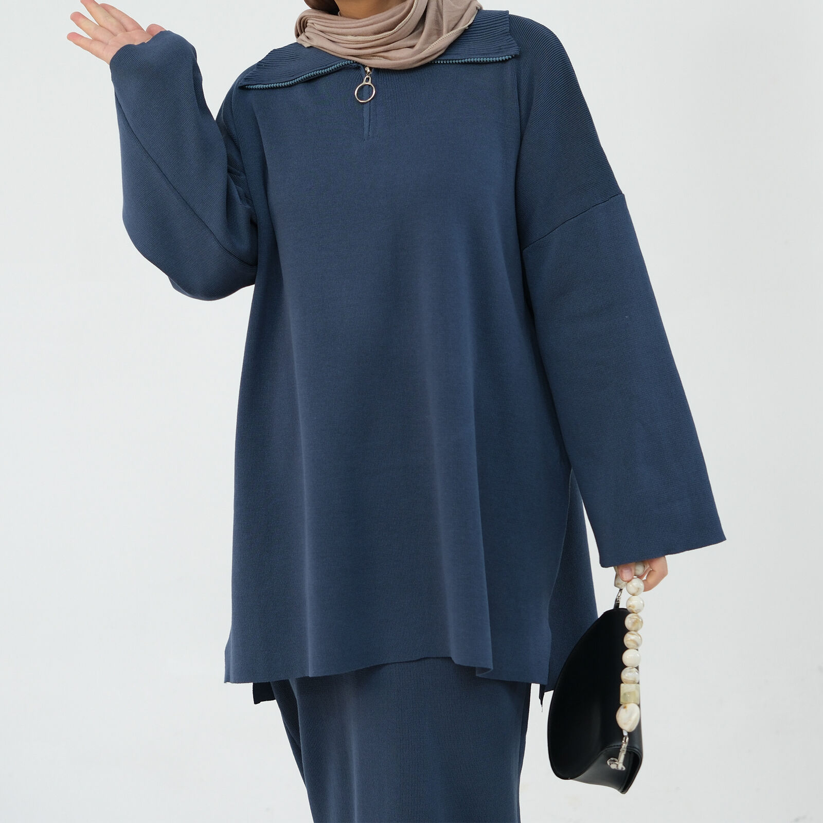 2-teiliges Set muslimische Abaya Winter Damen Pullover Rock islamische Strickkleidung Dubai - Bild 53 von 59