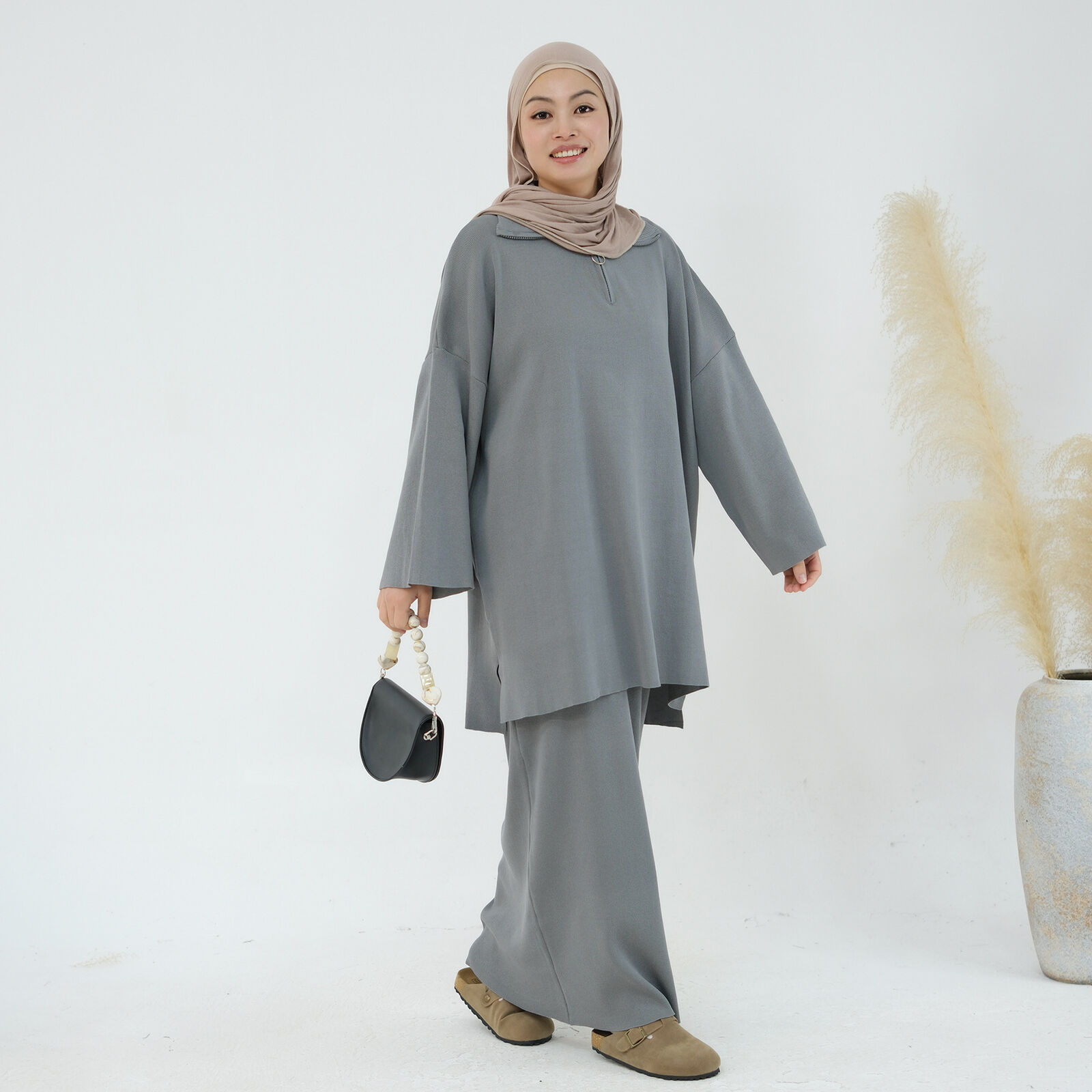 2-teiliges Set muslimische Abaya Winter Damen Pullover Rock islamische Strickkleidung Dubai - Bild 54 von 59